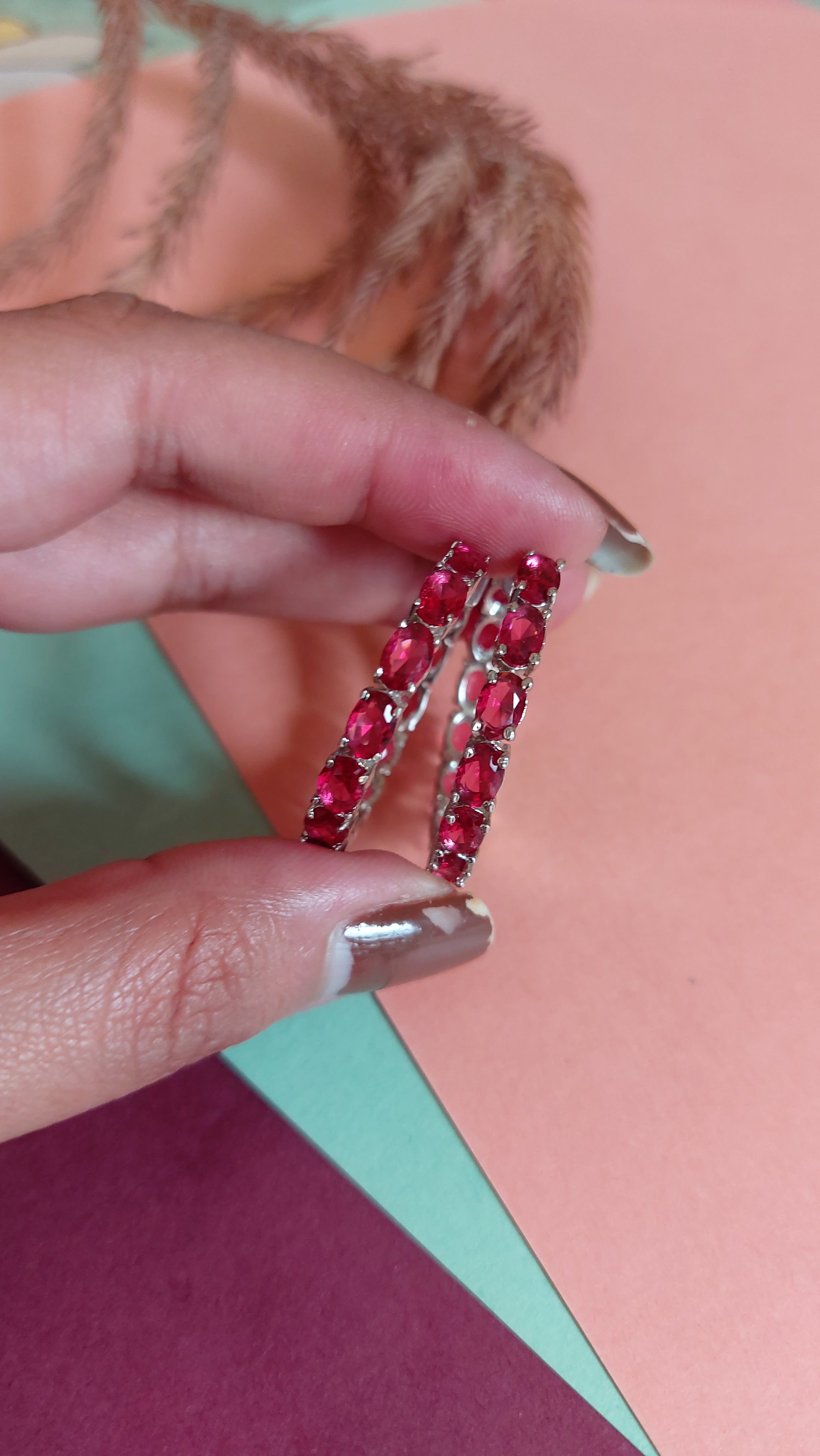 RUBY RED HOOP EARRINGS