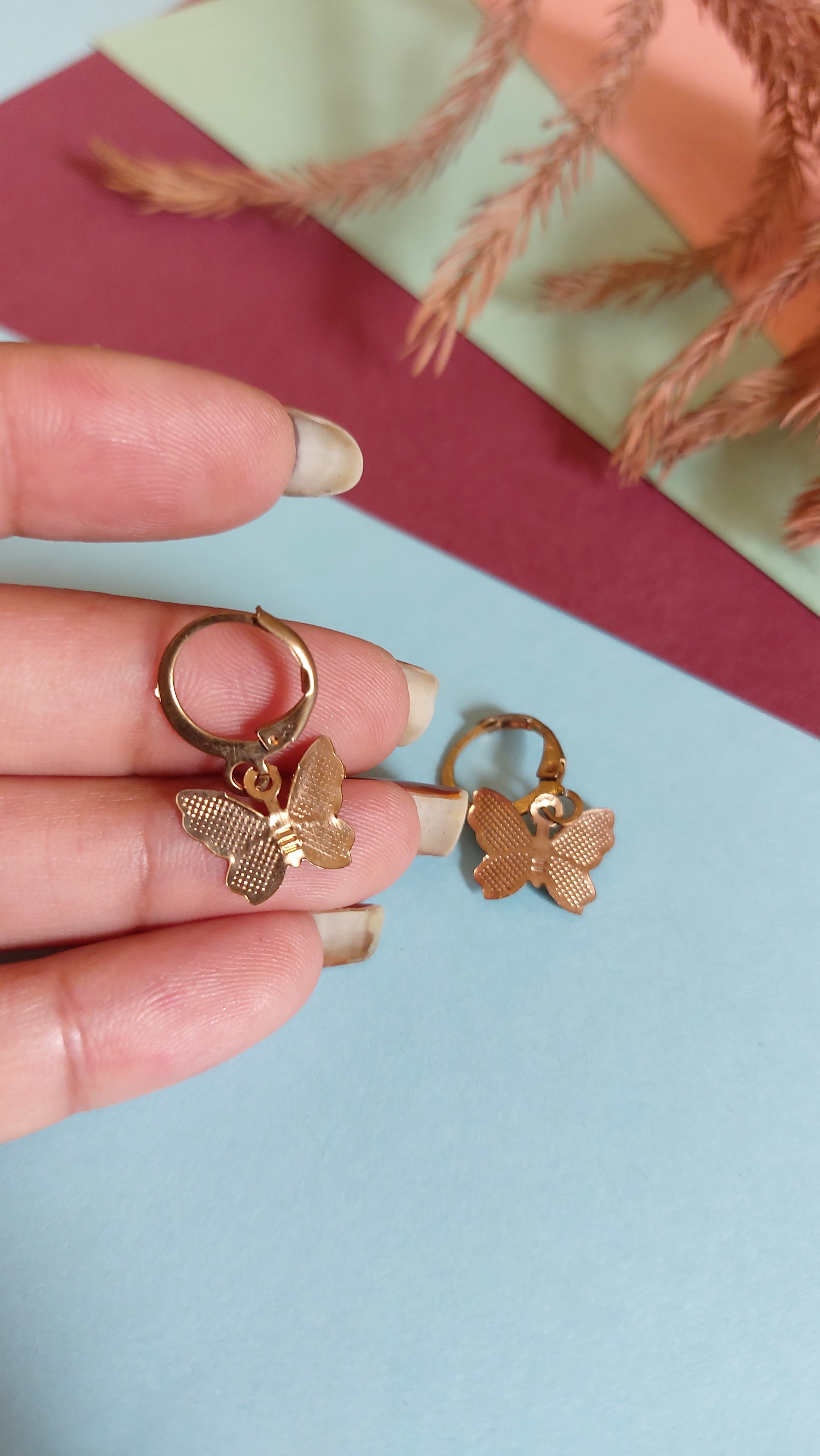 GOLD PLATED HANGING BUTTERFLY EARRING