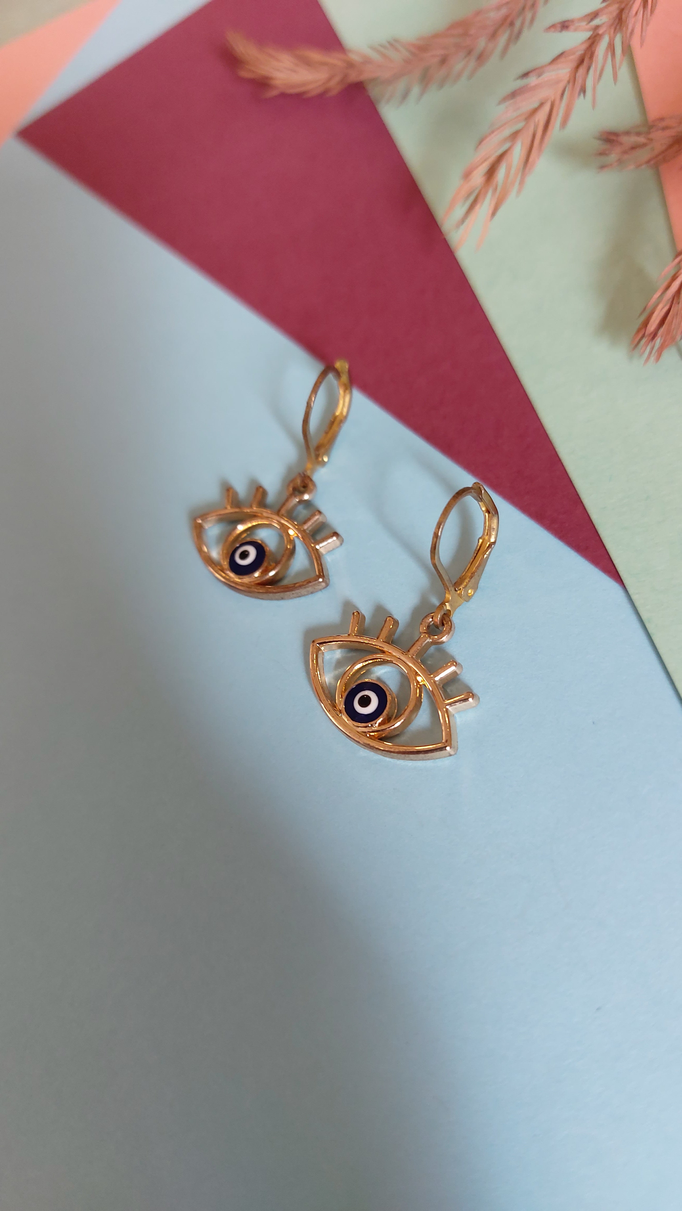 GOLD PLATED HANGING EVIL EYE EARRING