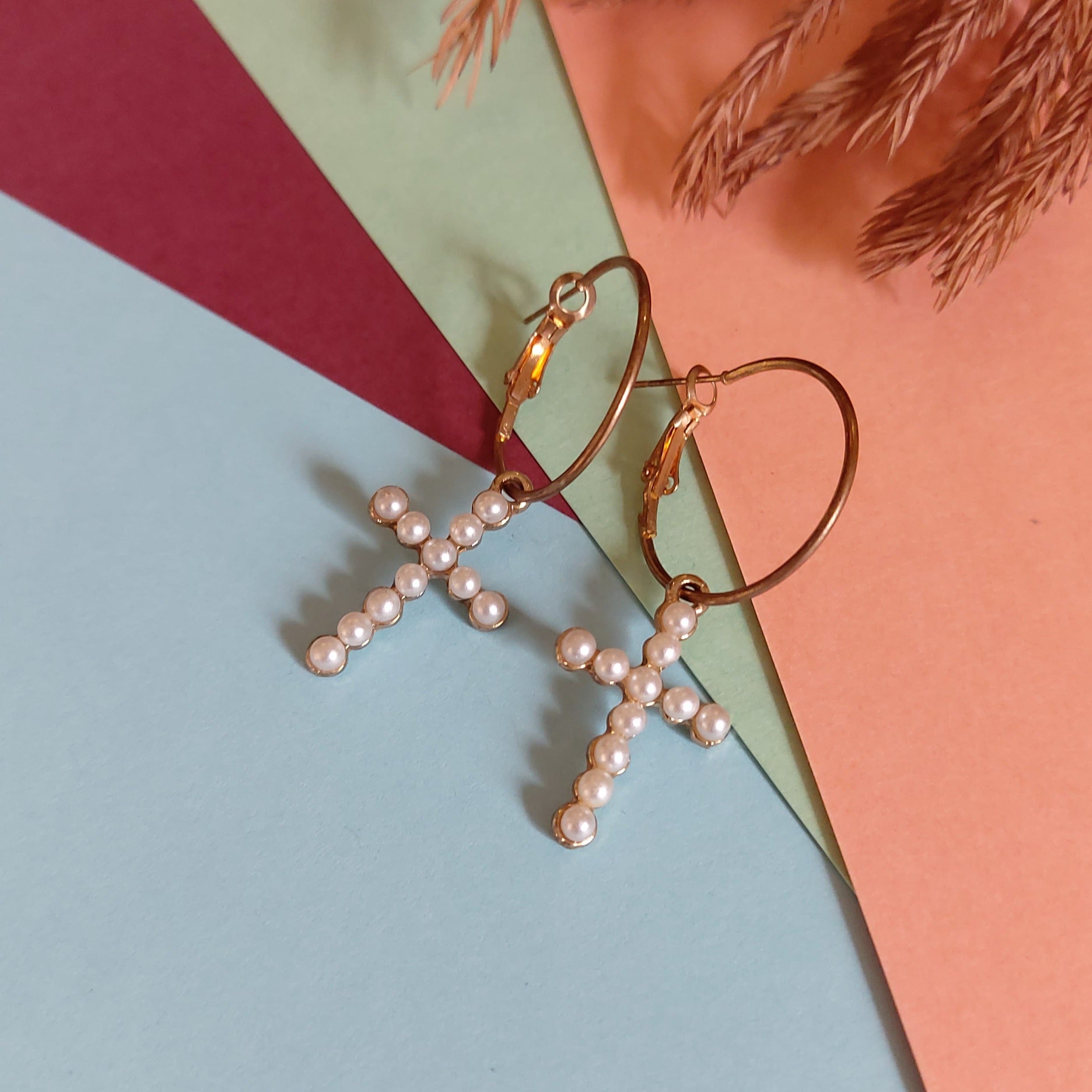 GOLD PLATED HANGING PEARL HOOP EARRING