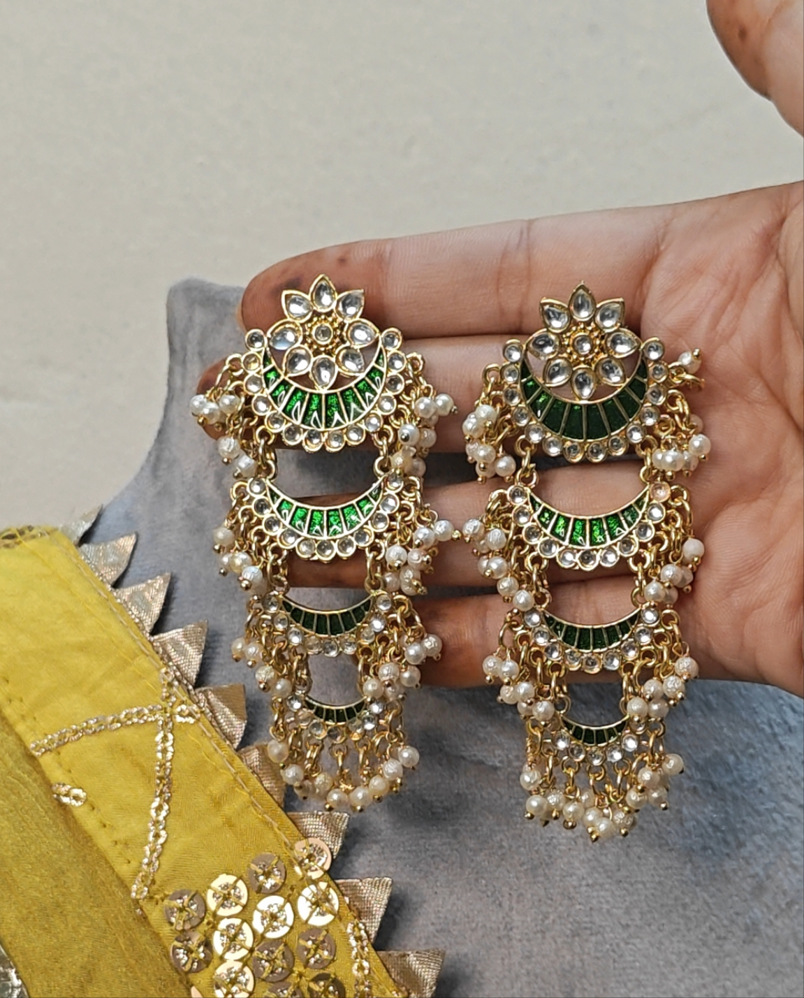 Kundan Chandelier Earrings with Turquoise Beads