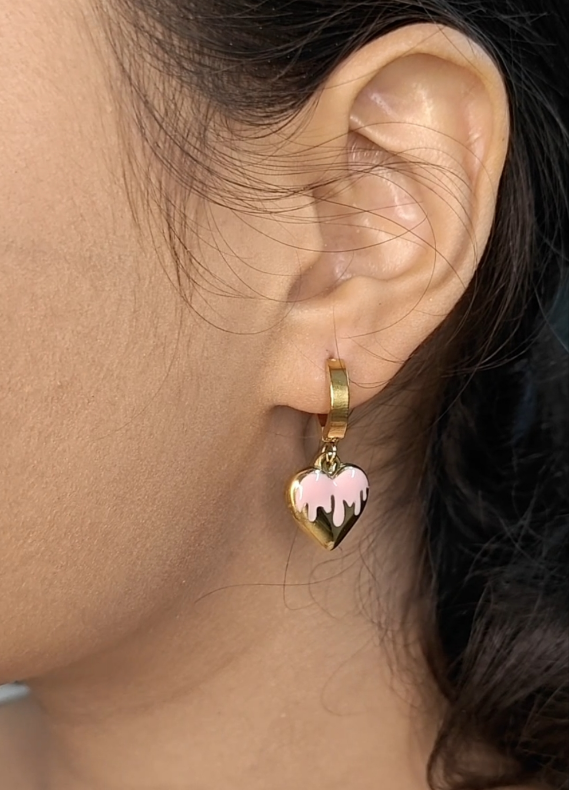 Gold Plated Hoop Earrings with Dangling Heart