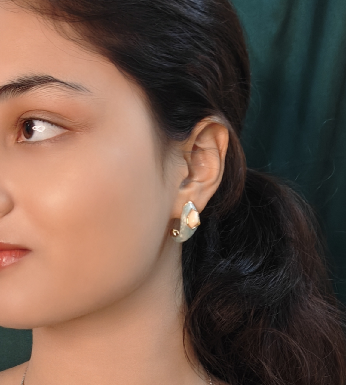 Mint Green Enamel Gold Plated Earring
