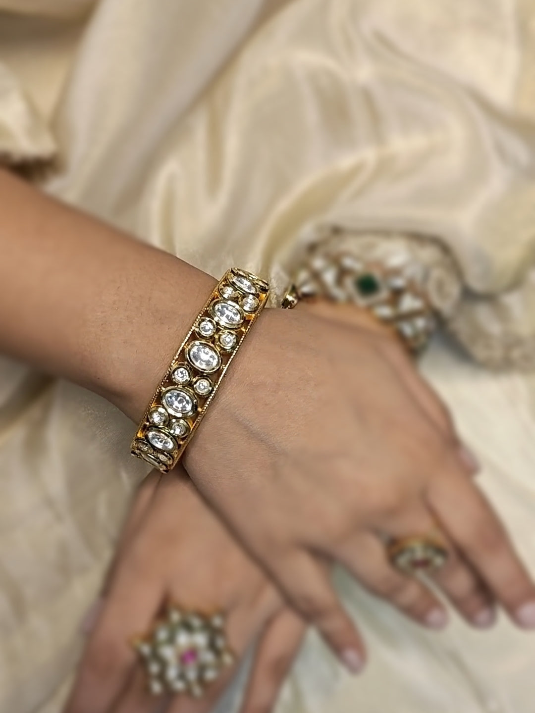 Kundan And Polki Gold Plated Kada Bangle
