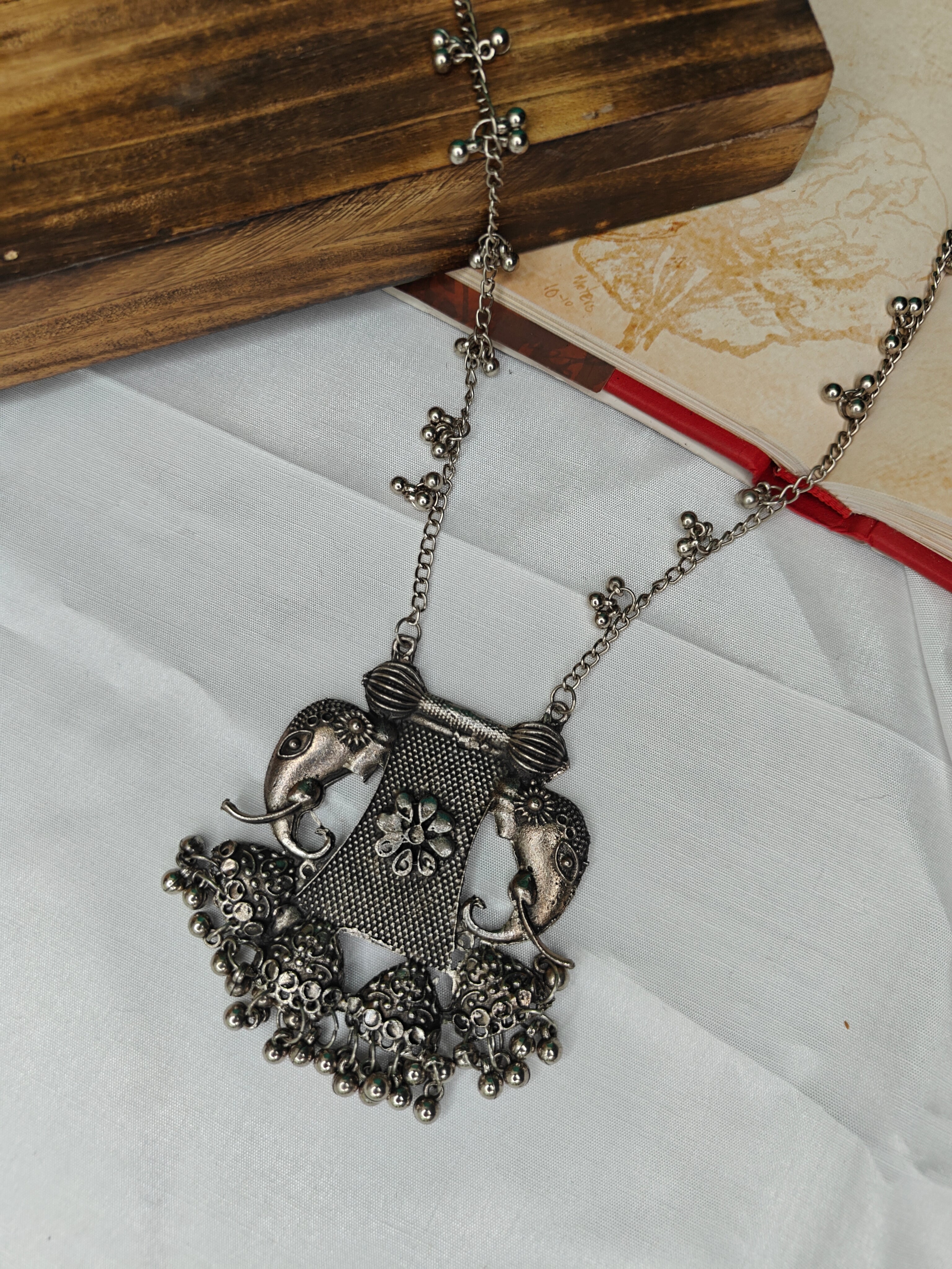 Oxidised Silver Long Necklace Set