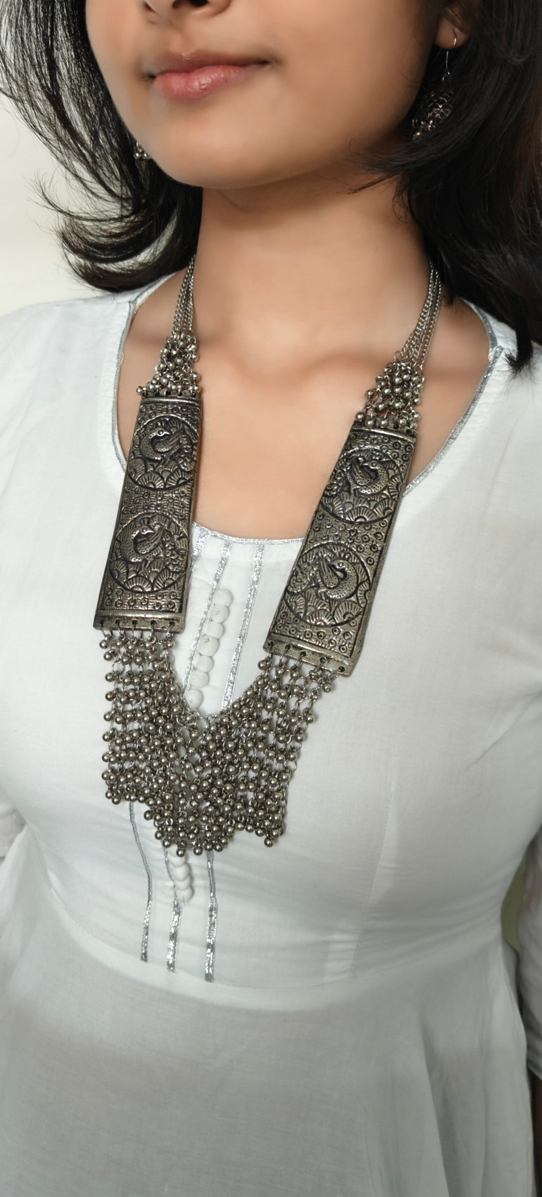 Oxidised Silver Long Necklace