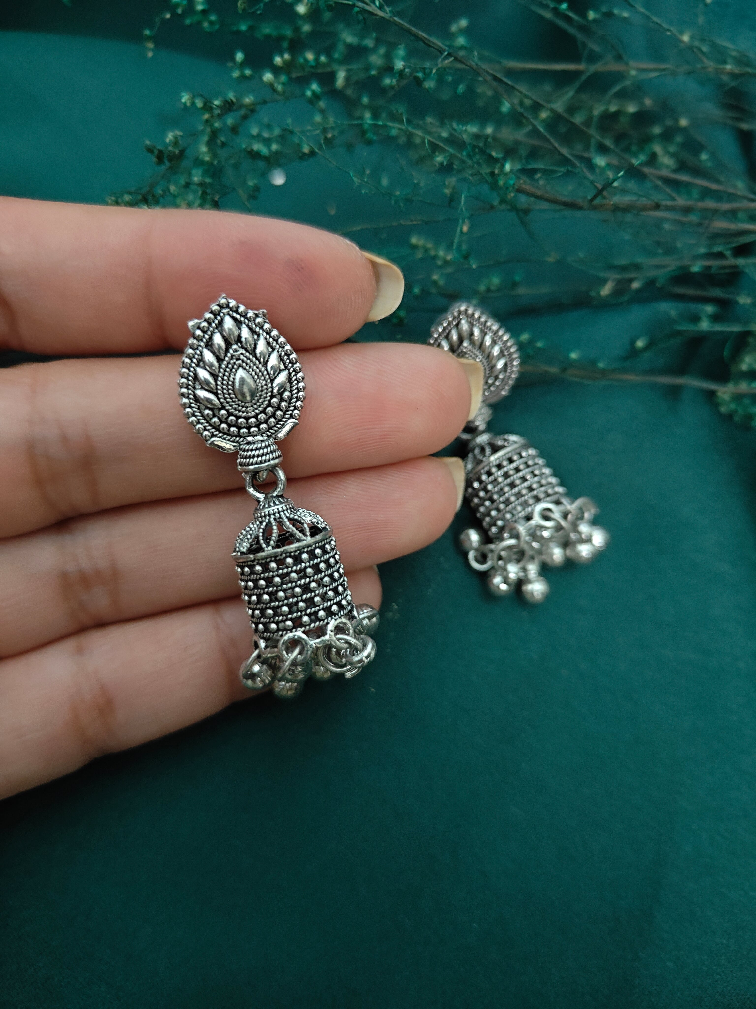 Oxidised Silver Plated Jhumka Earring