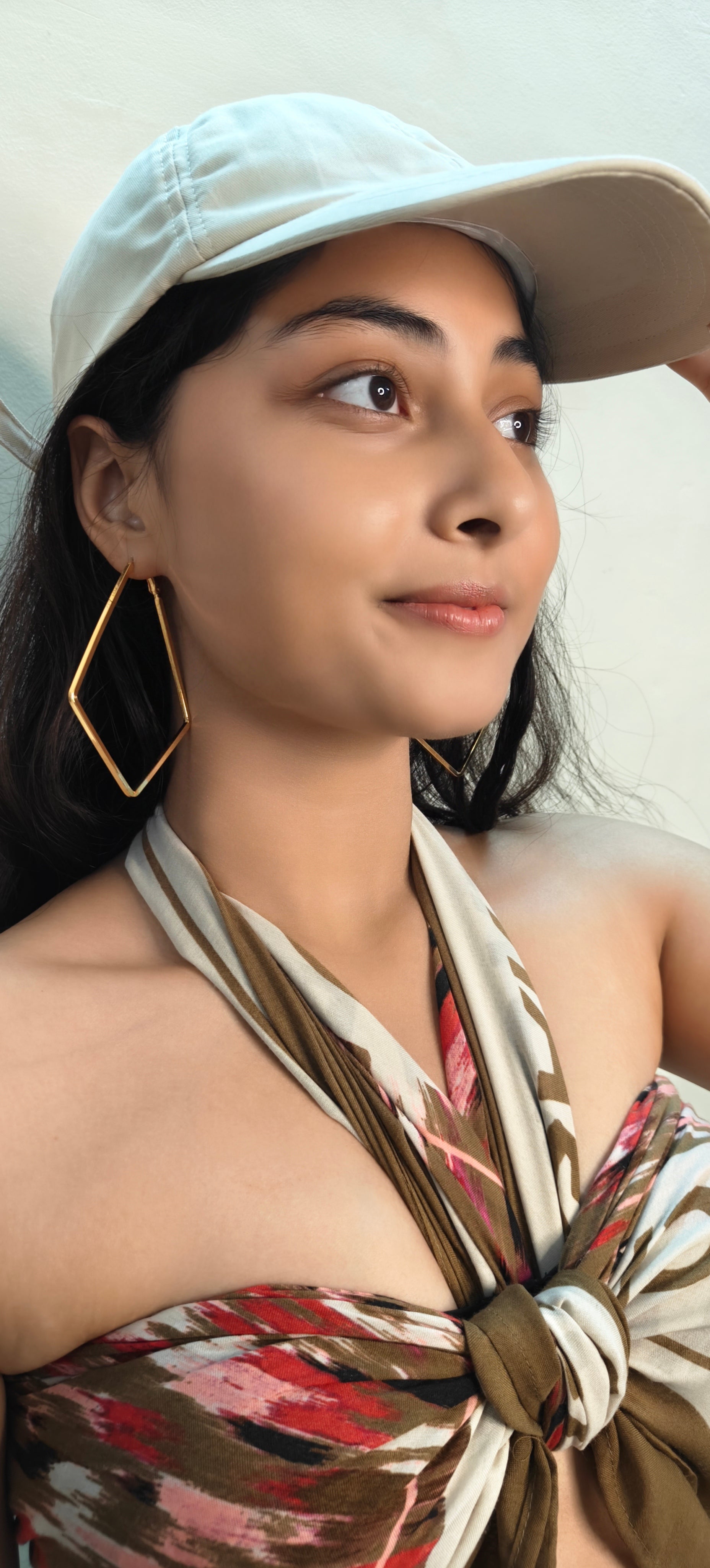 Gold Plated Big Size Rhombus Hoop Earrings