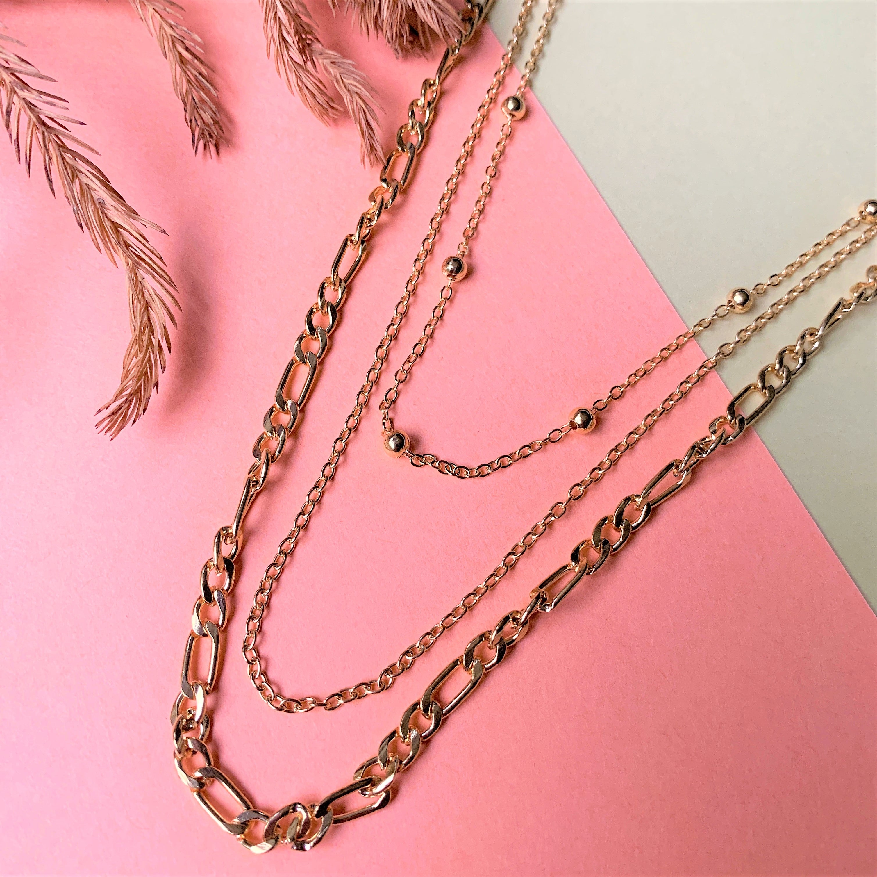 Gold Plated Multi Design Chain Necklace