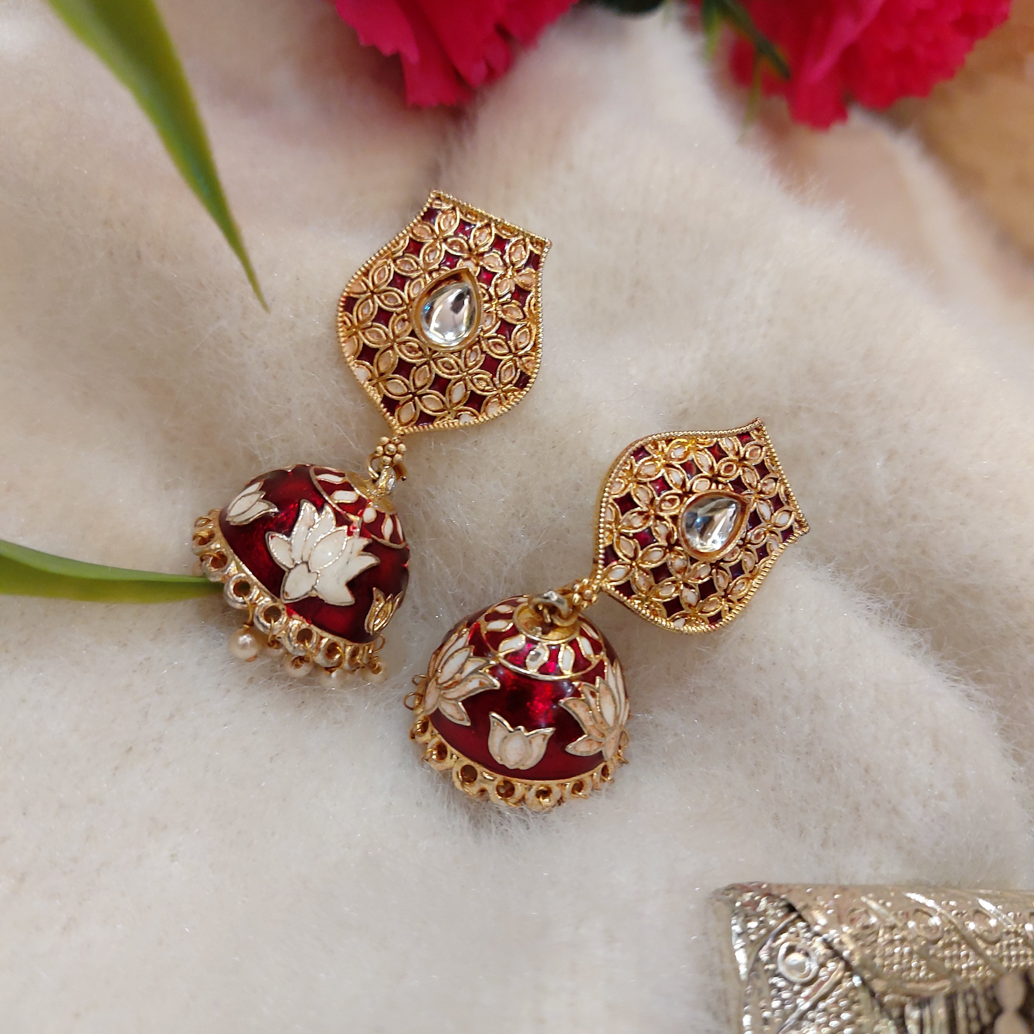RED ENAMEL JHUMKA EARRING