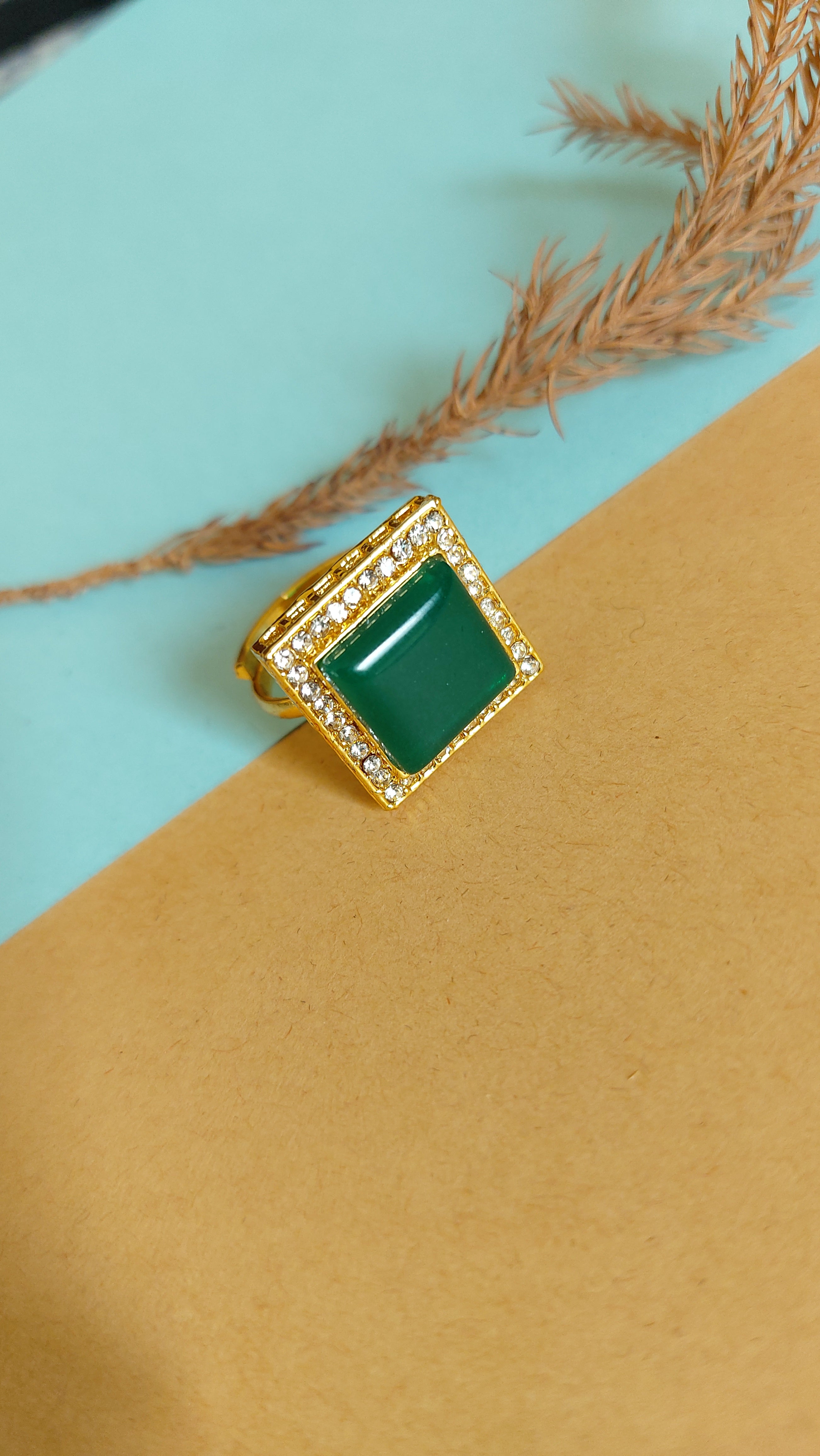 KUNDAN RING WITH GREEN STONE