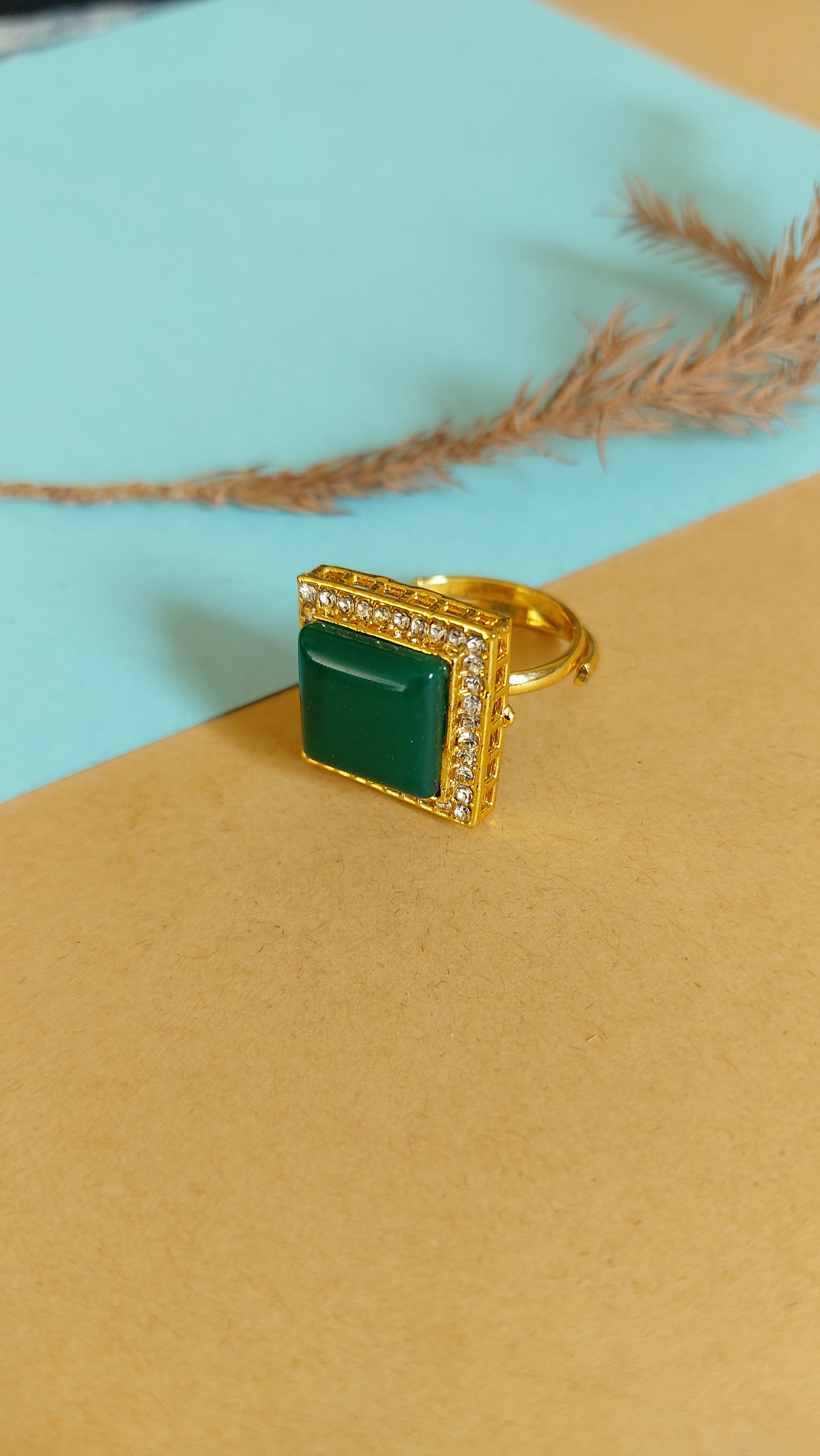 KUNDAN RING WITH GREEN STONE