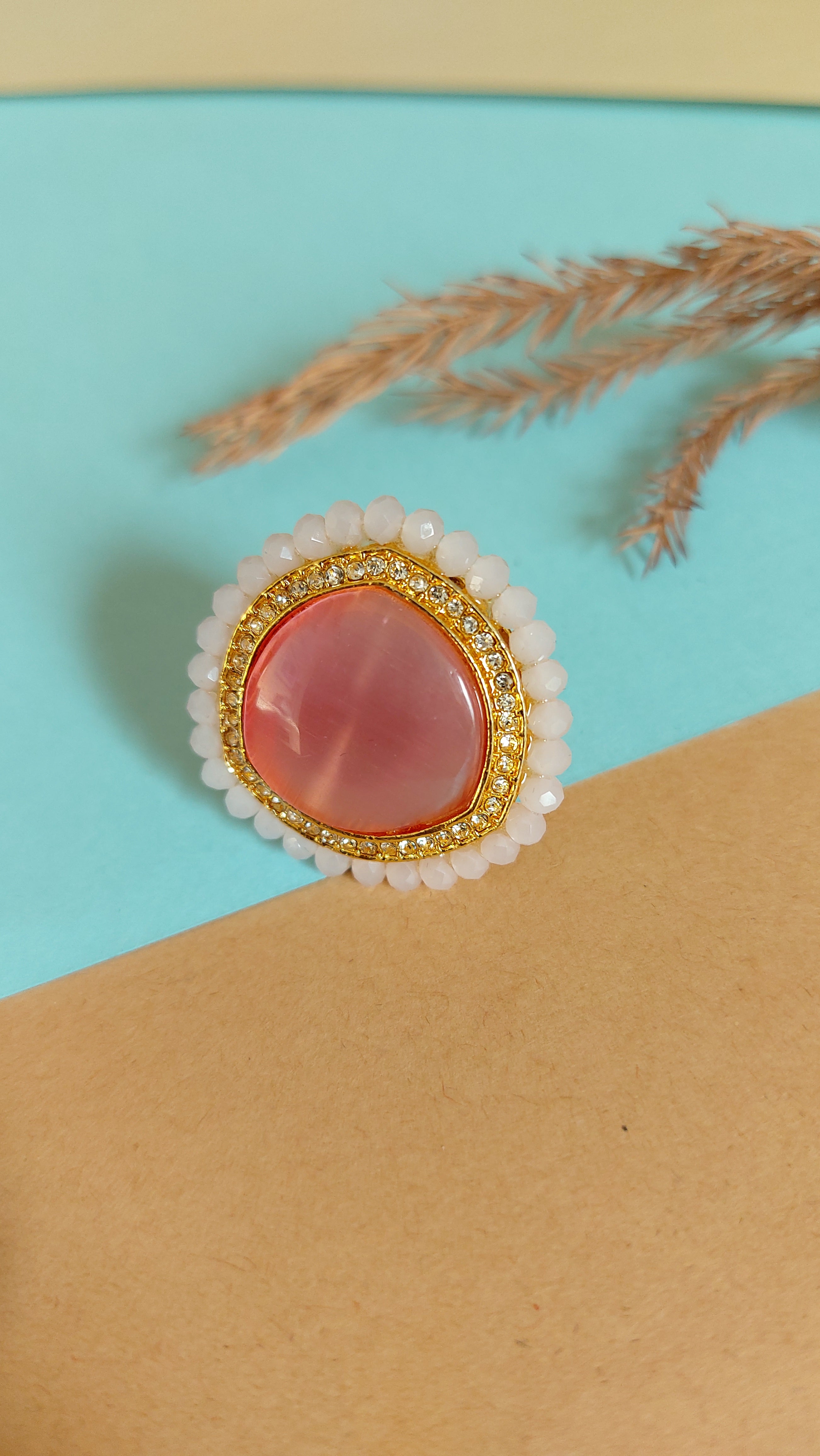 KUNDAN RING WITH BIG PINK STONE