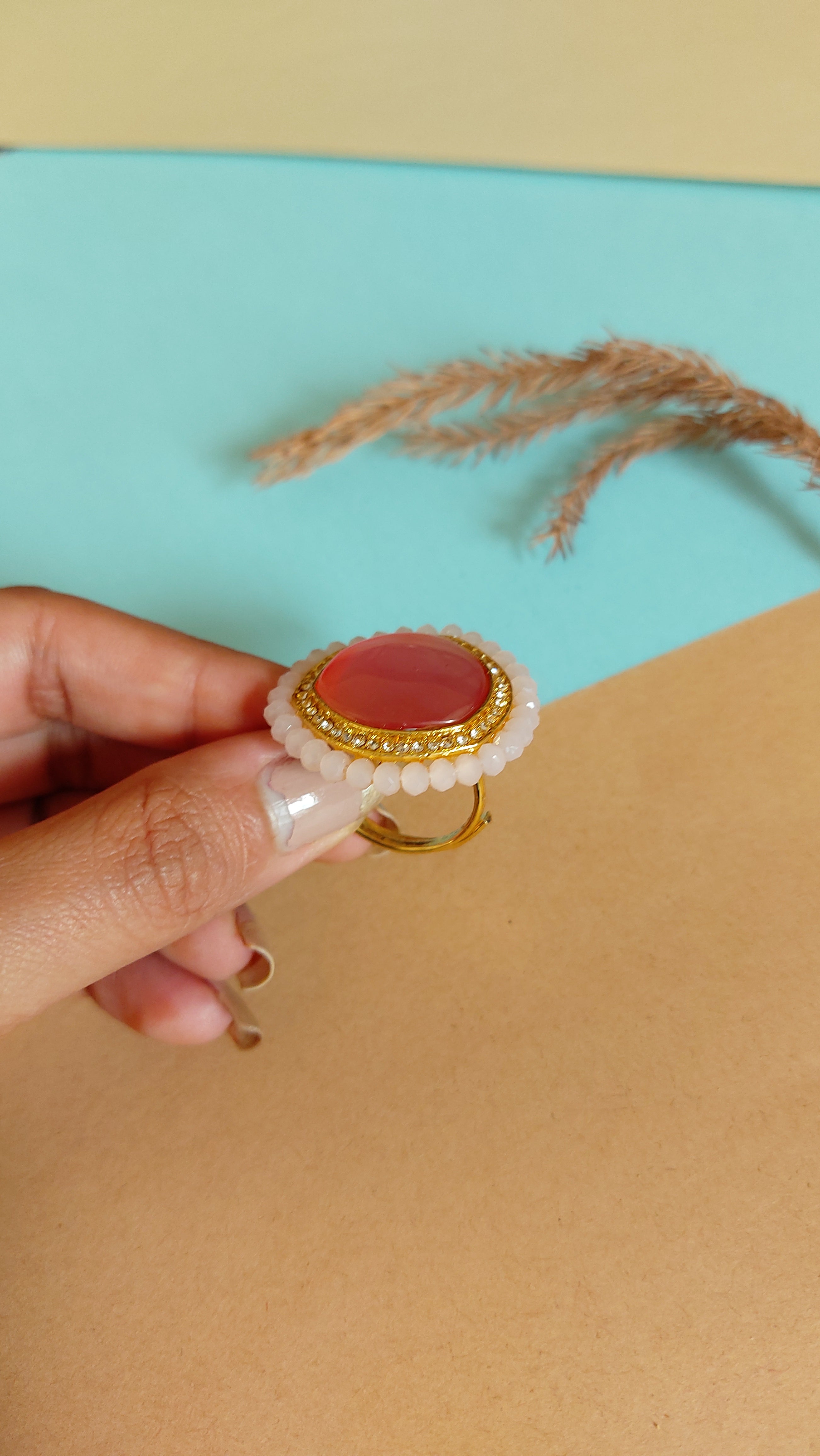 KUNDAN RING WITH BIG PINK STONE