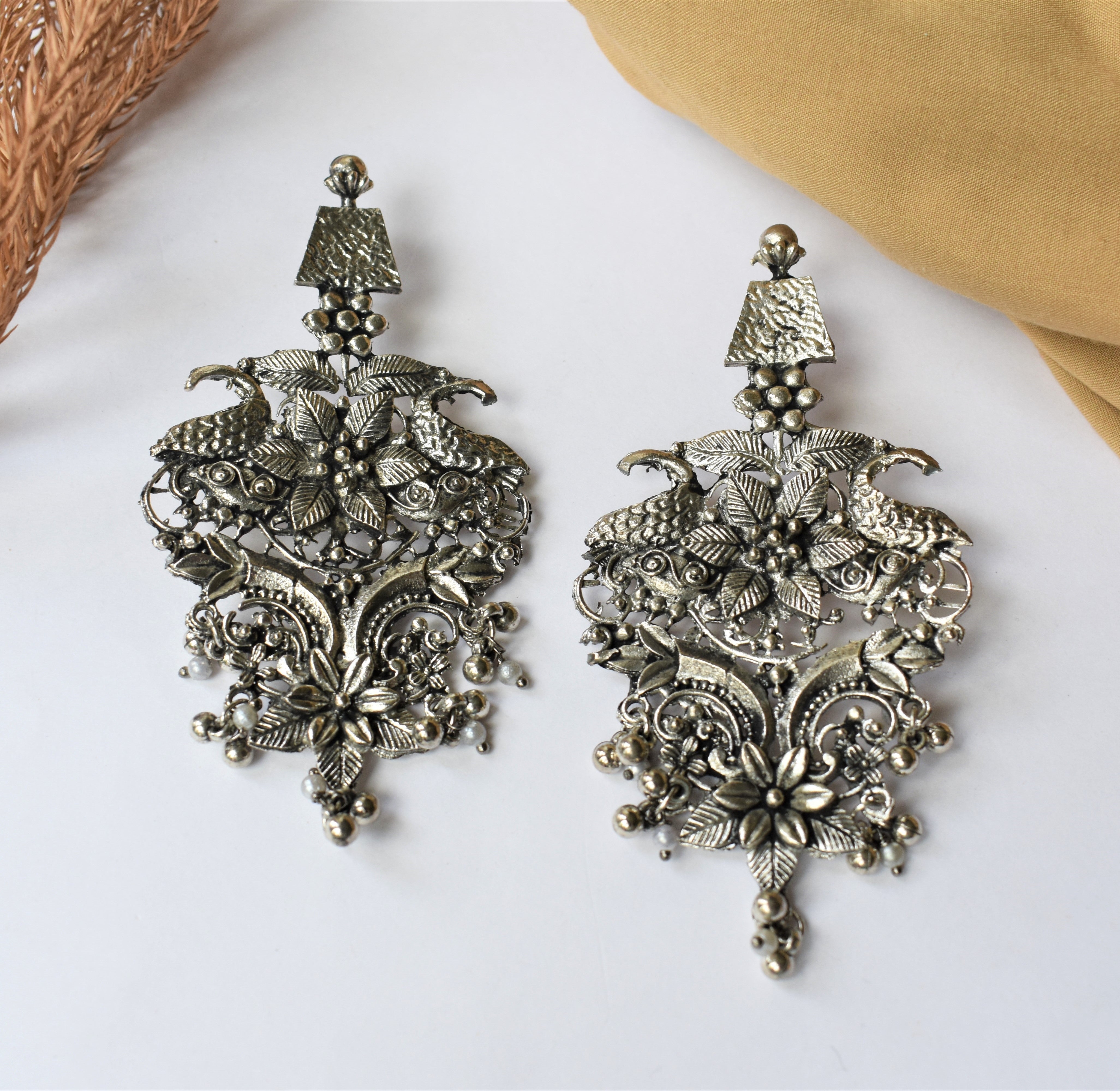 OXIDISED SILVER LONG EARRING