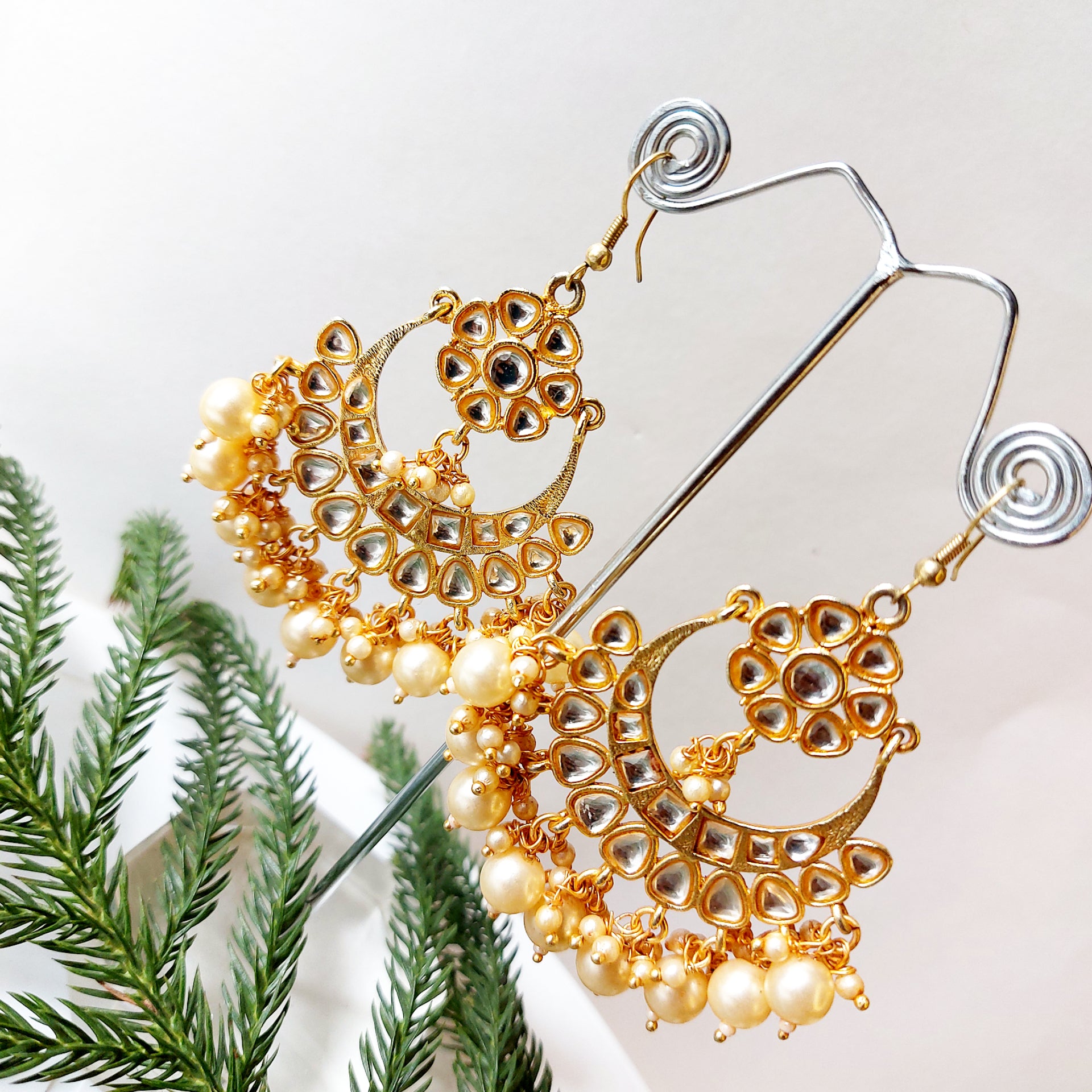 KUNDAN HOOK CHANDBALI EARRING