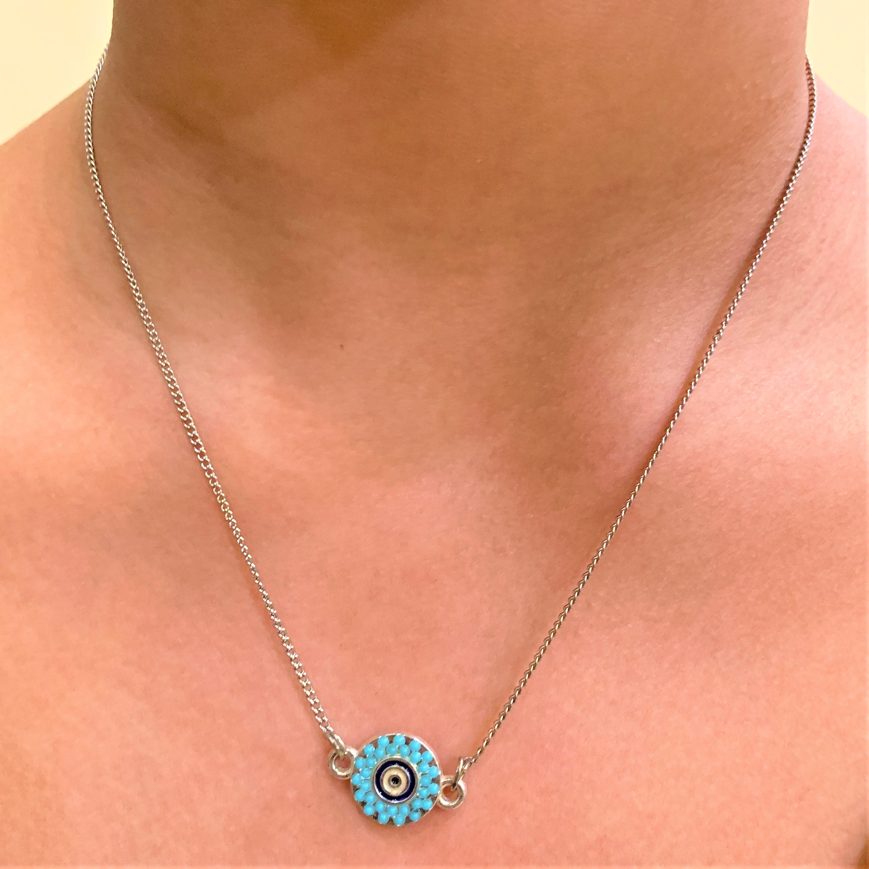 Silver Plated Turquoise Evil Eye Pendant