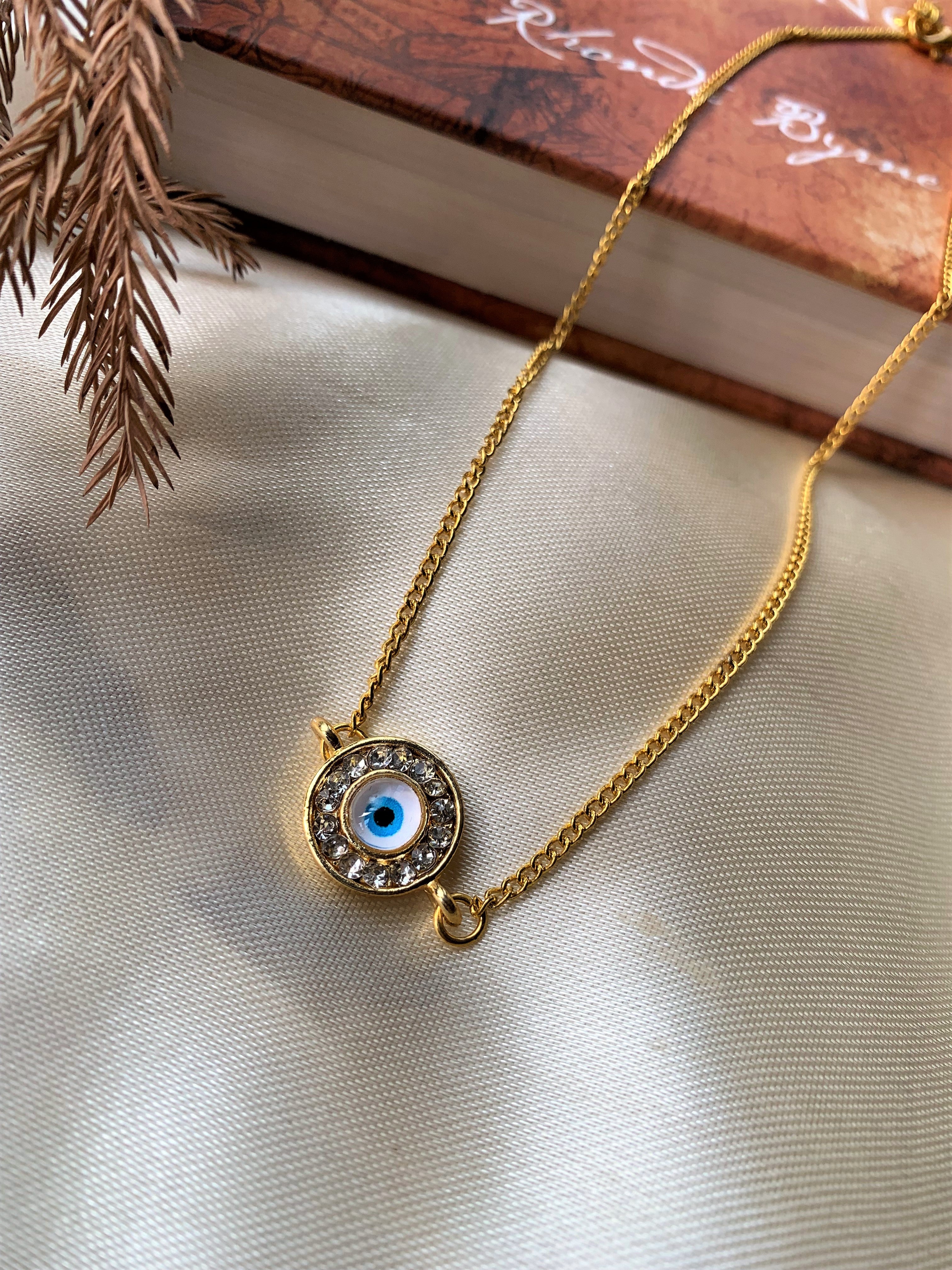 Evil Eye Round Pendant With American Diamonds