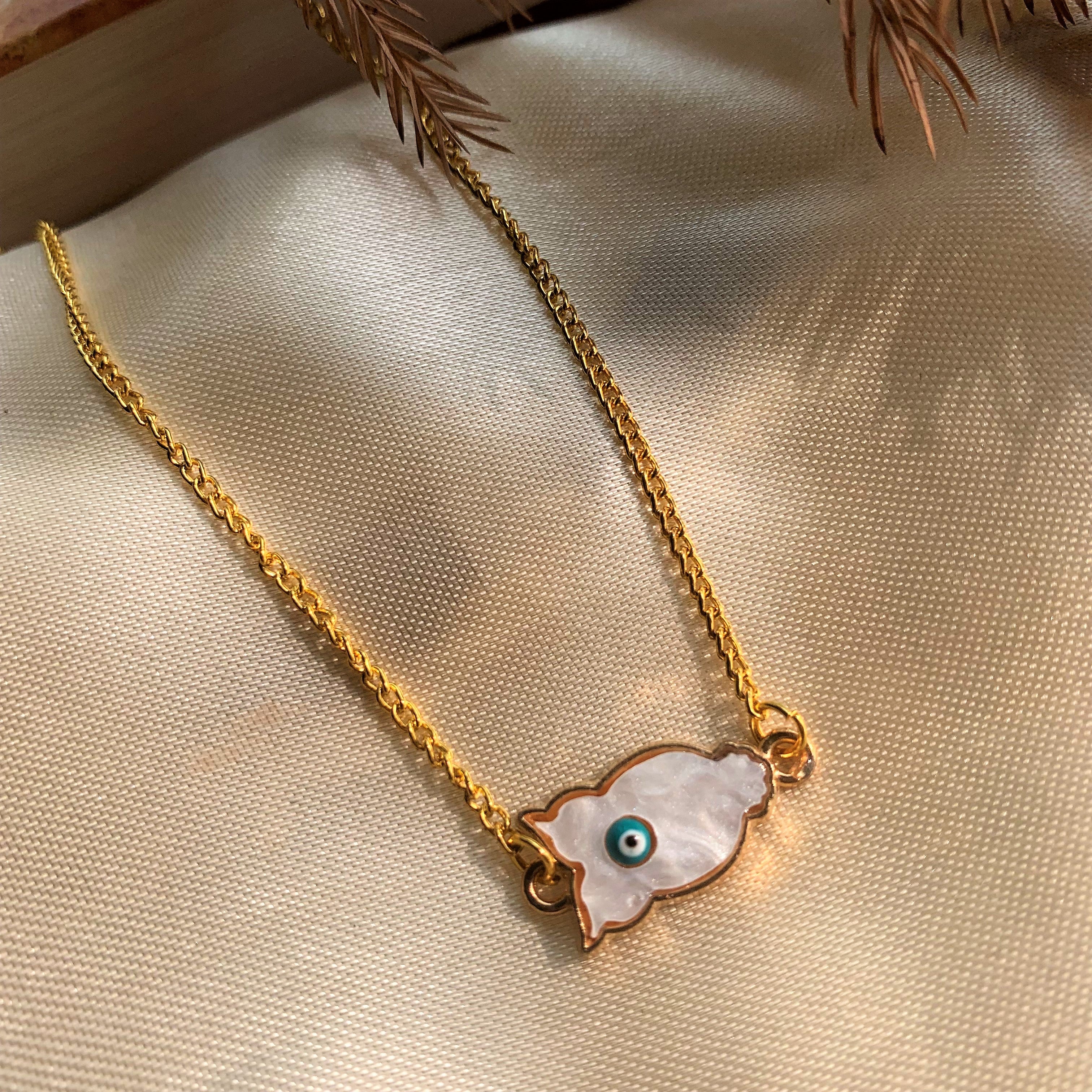 Evil Eye Pendant with Owl Element on Mother of Pearl