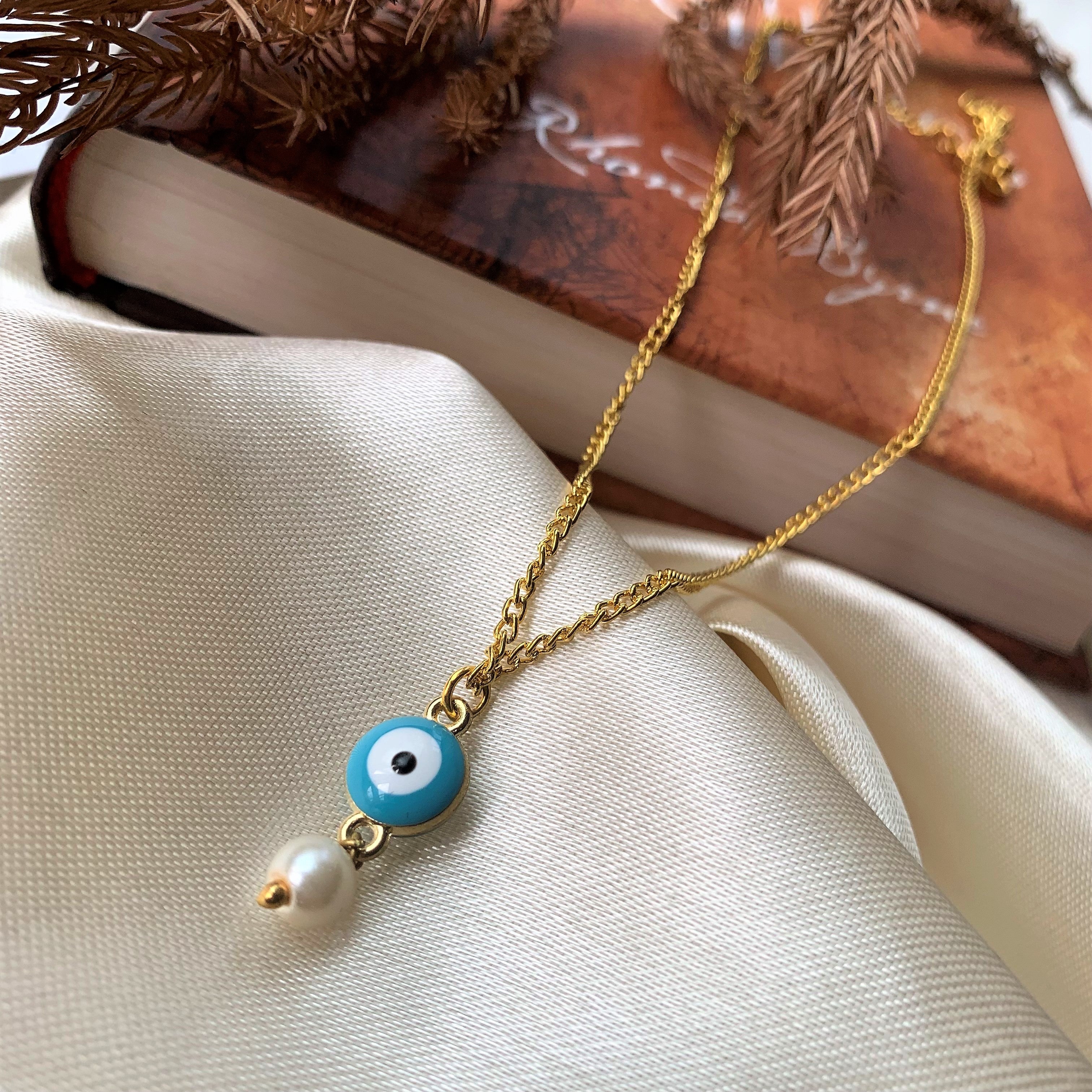 Turquoise Evil Eye with Pearl Drop Pendant