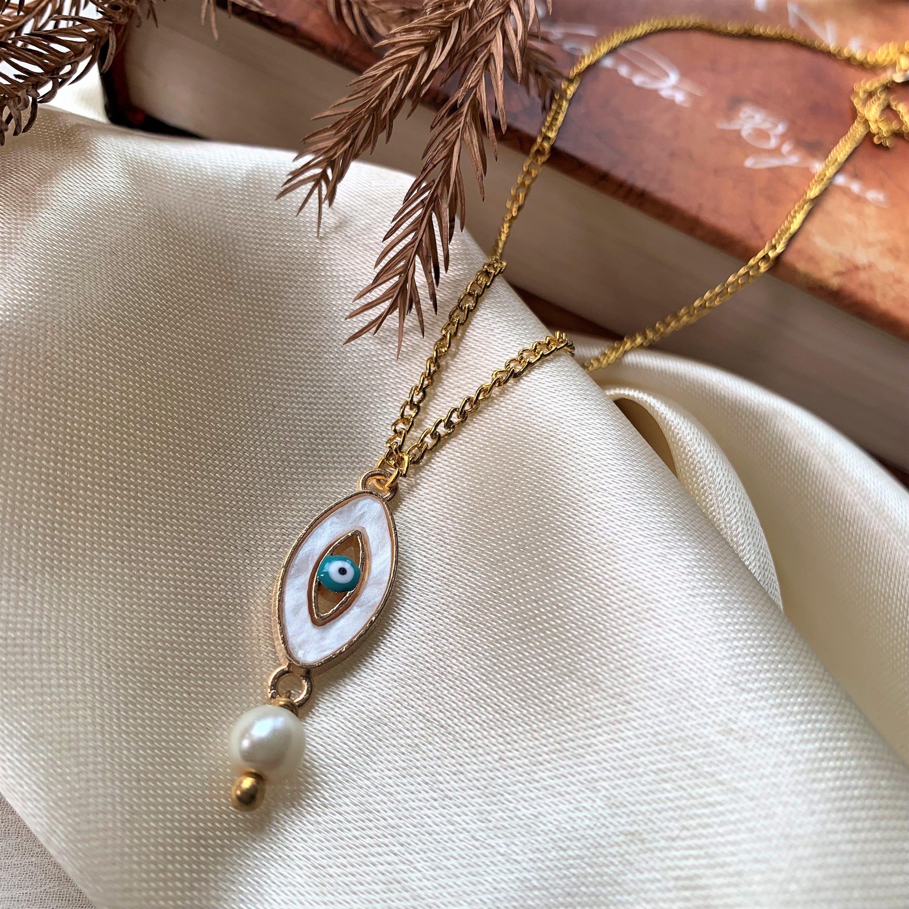 Evil Eye with Pearl Drop Pendant