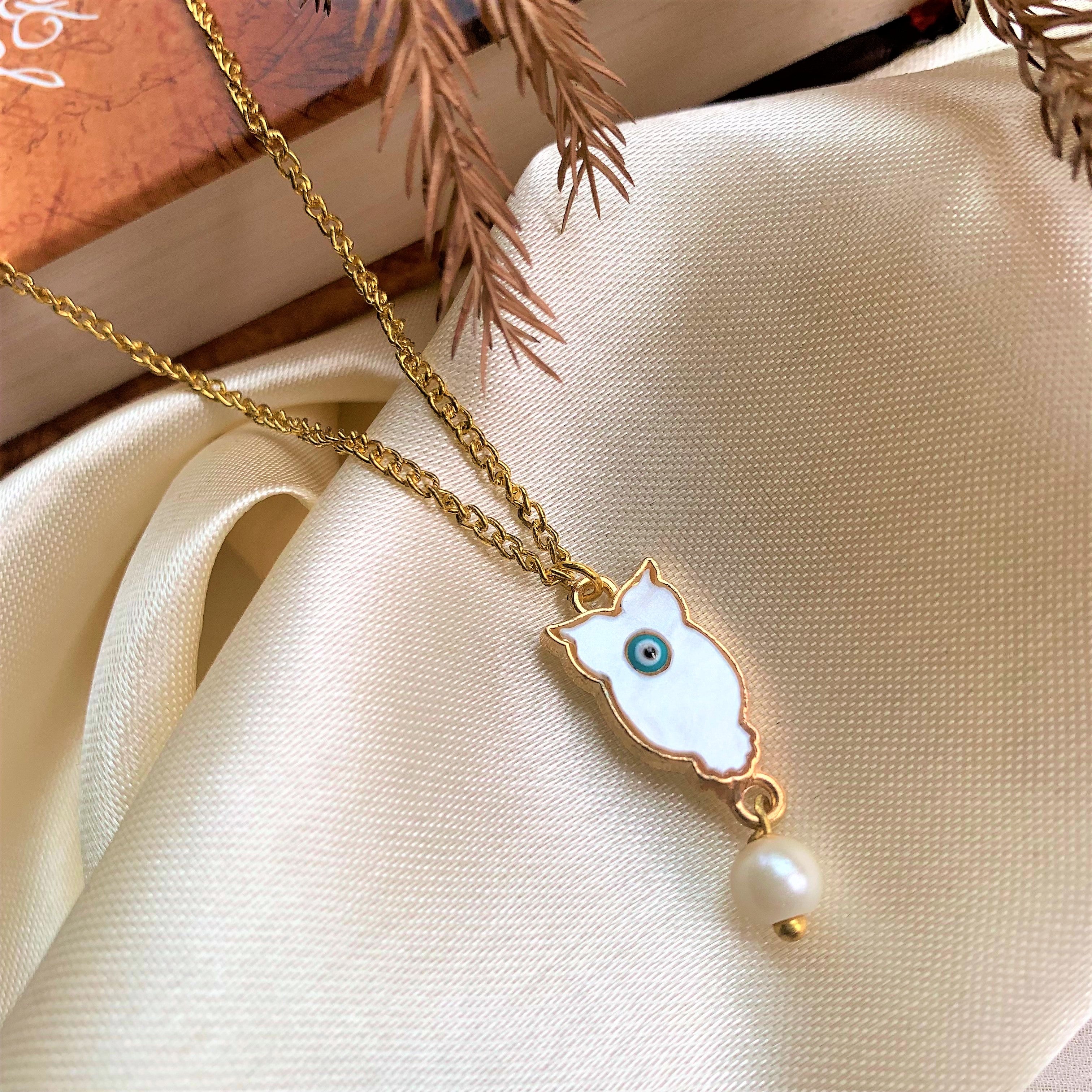 Evil Eye with Pearl Drop Owl Element on Mother Of PearlPendant
