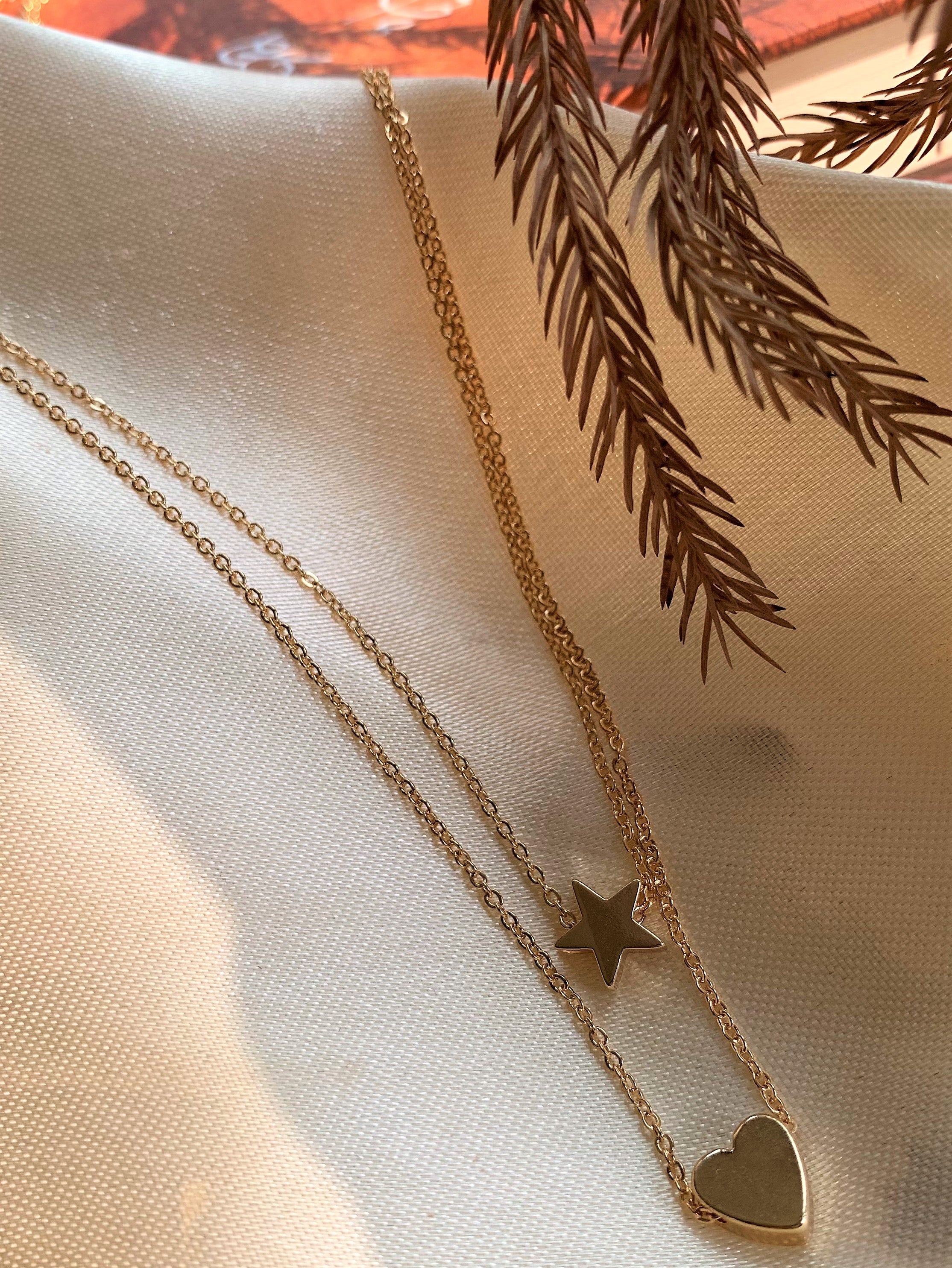 Gold Plated Star and Heart Element Double Layered Pendant