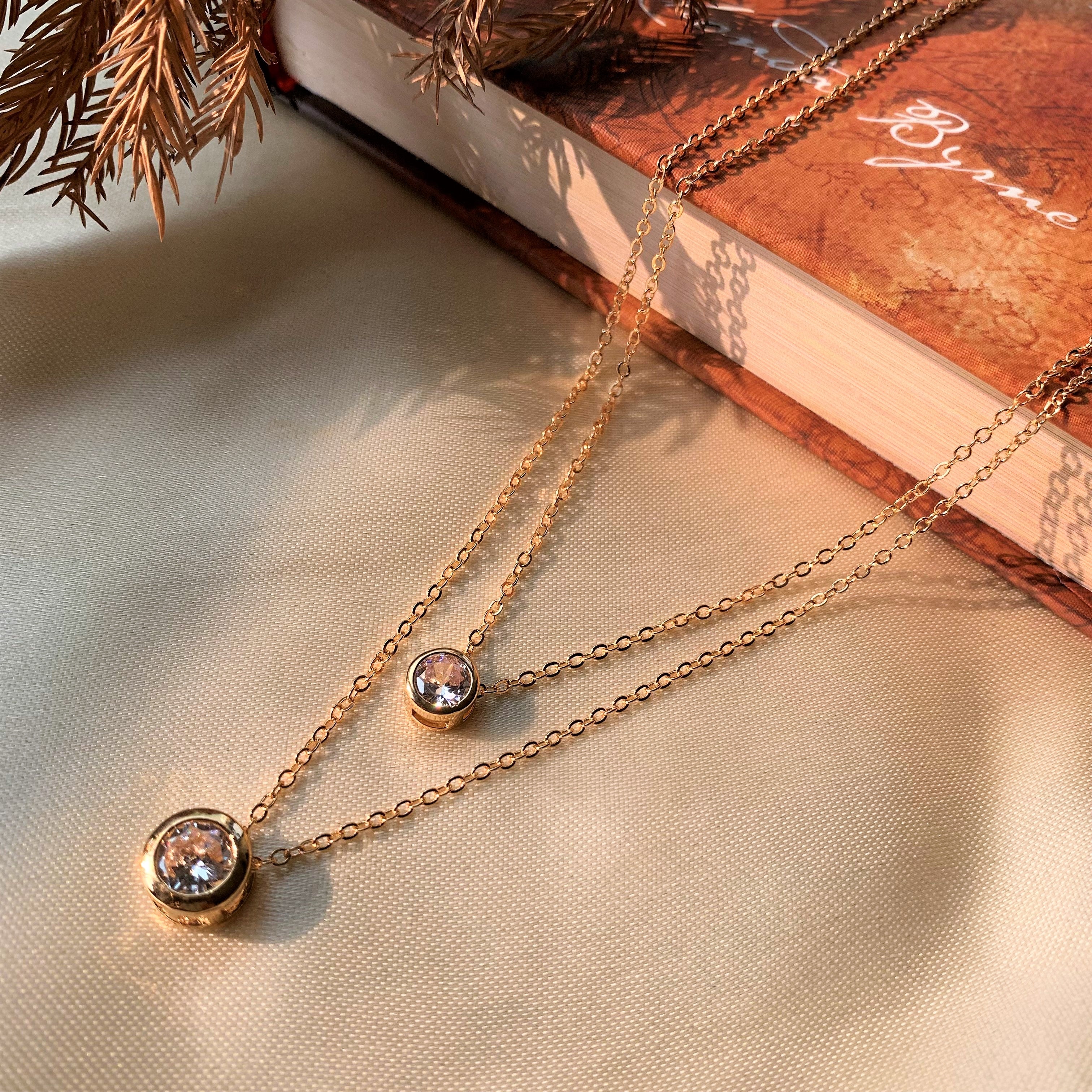 Gold Plated Big Zircon Double Layered Pendant