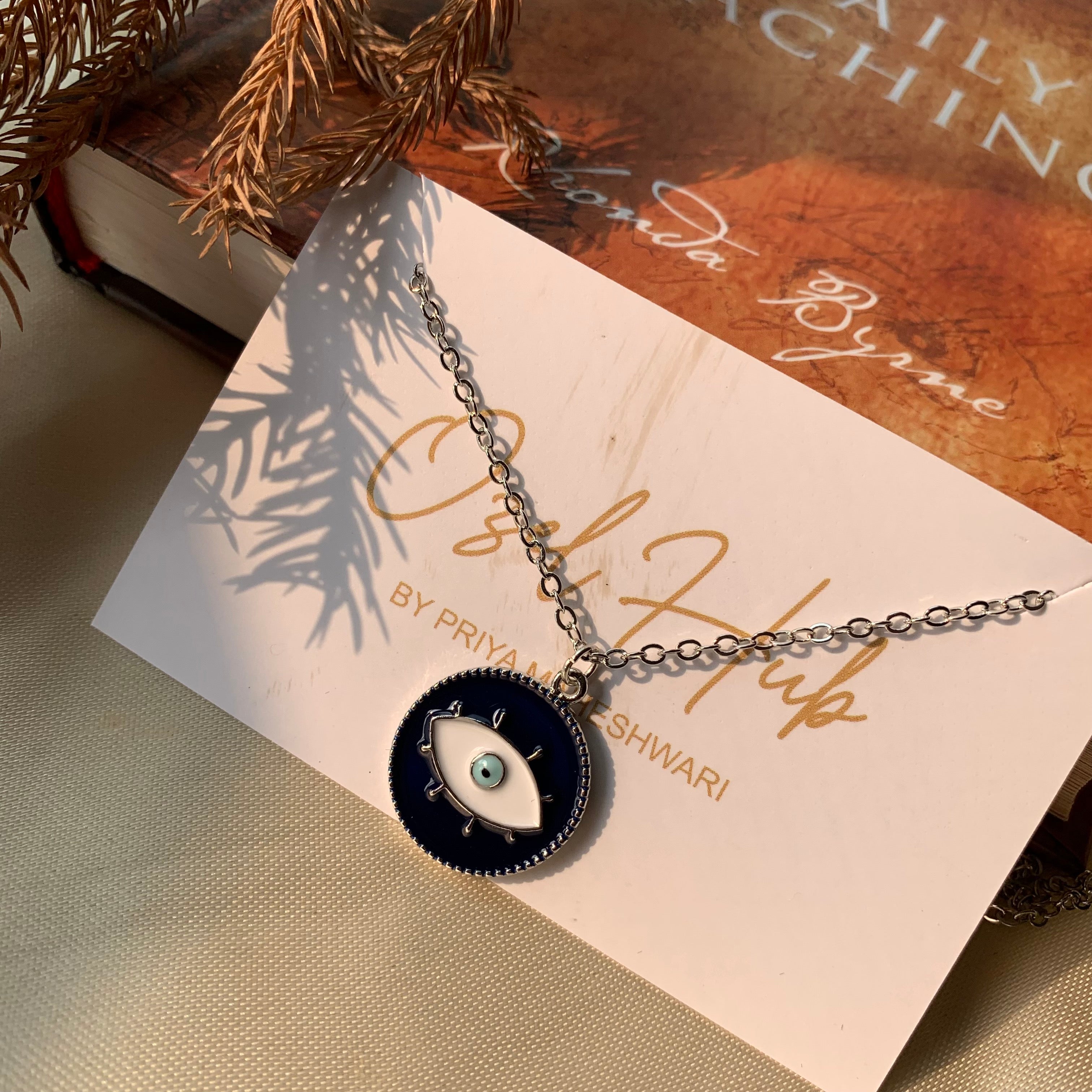 Silver Plated Round Evil Eye Pendant