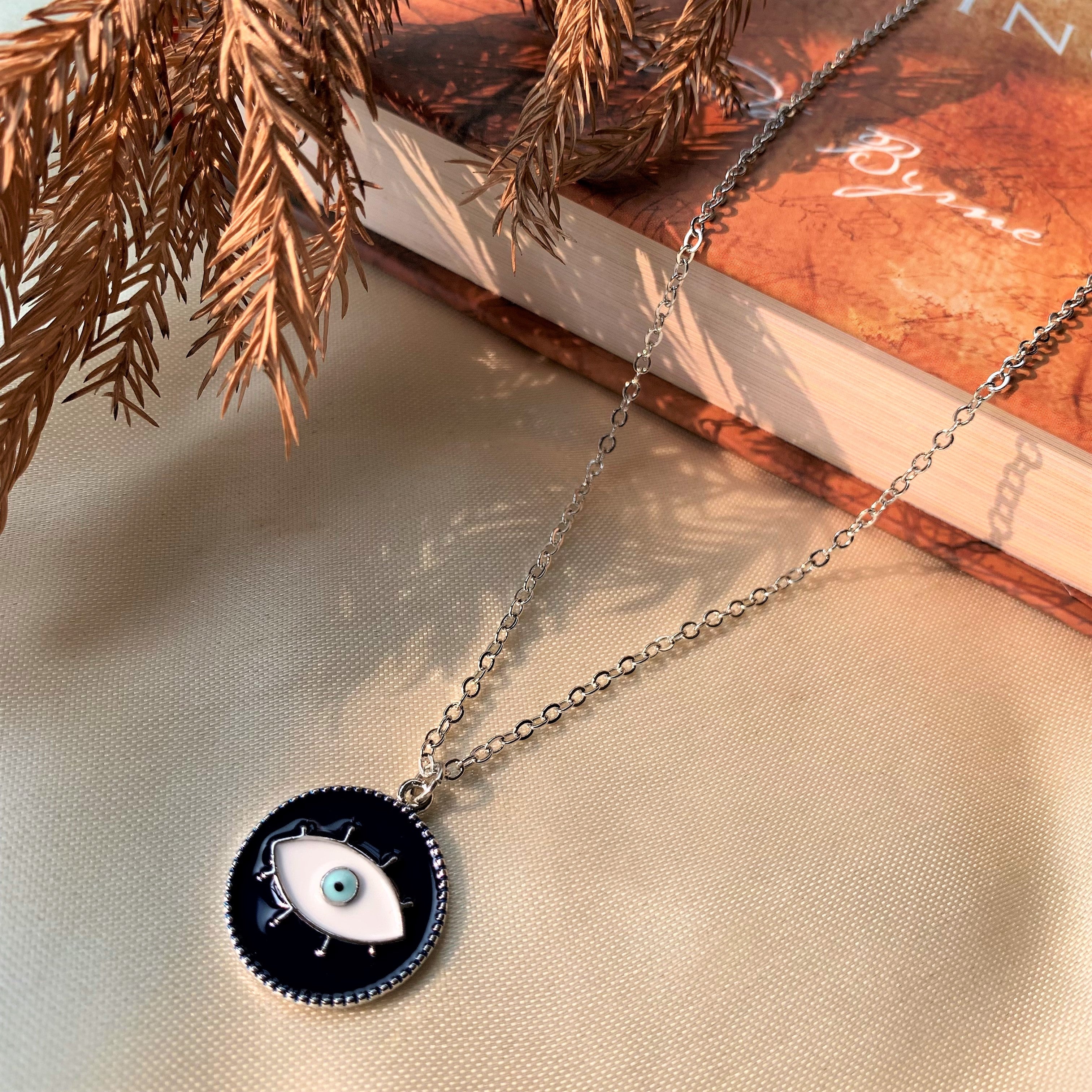 Silver Plated Round Evil Eye Pendant