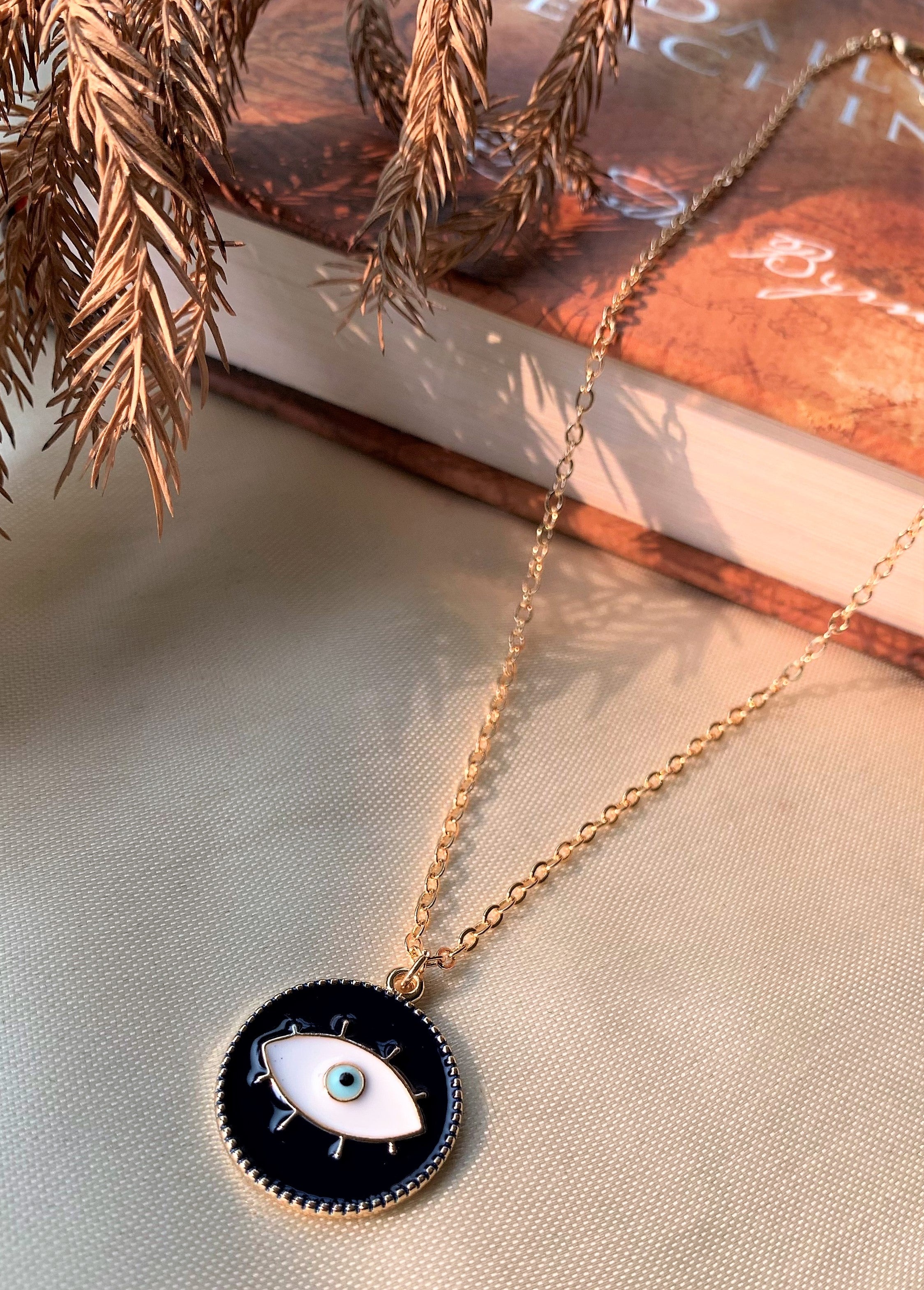 Gold Plated Round Evil Eye Pendant