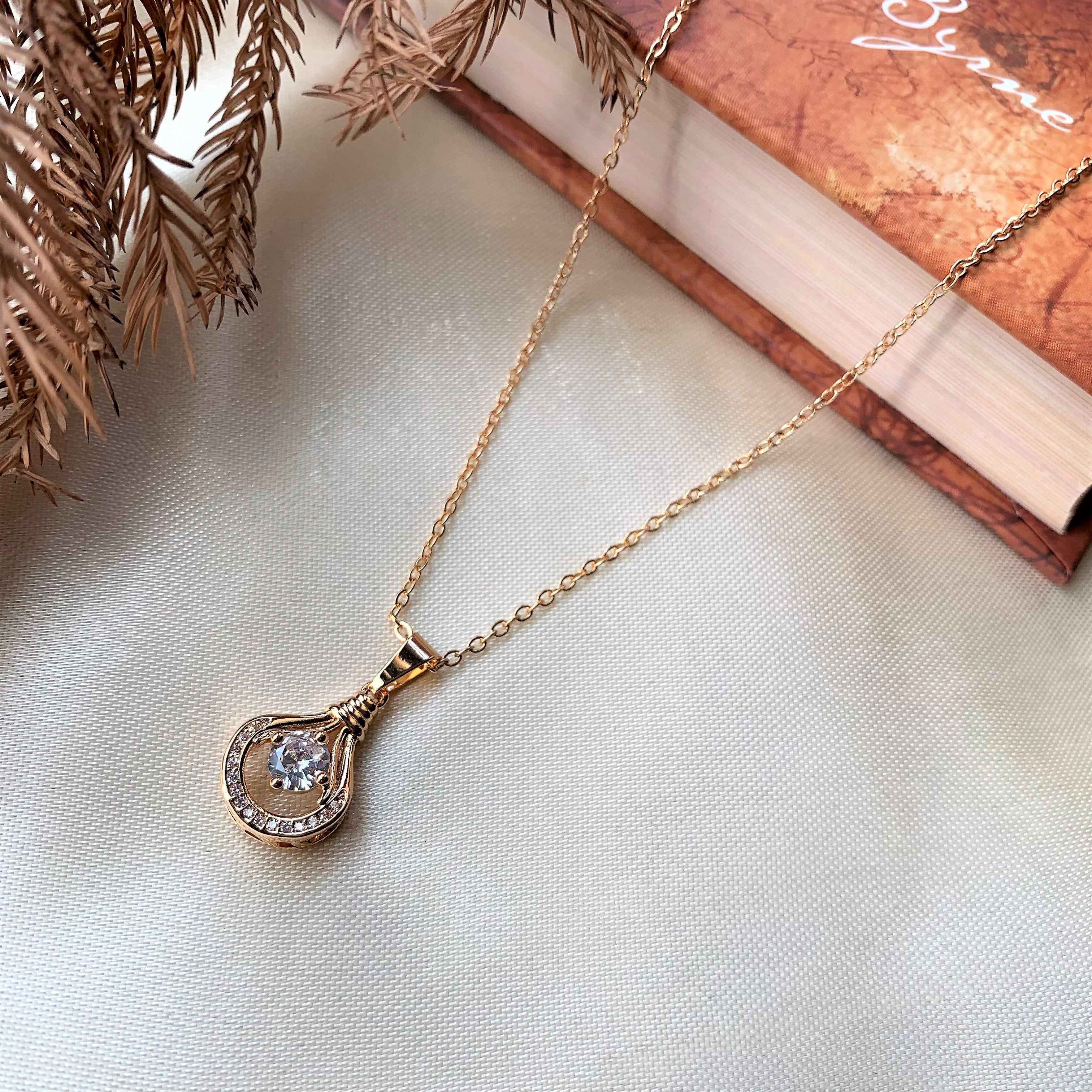 Gold Plated American Diamond Solitaire Pendant