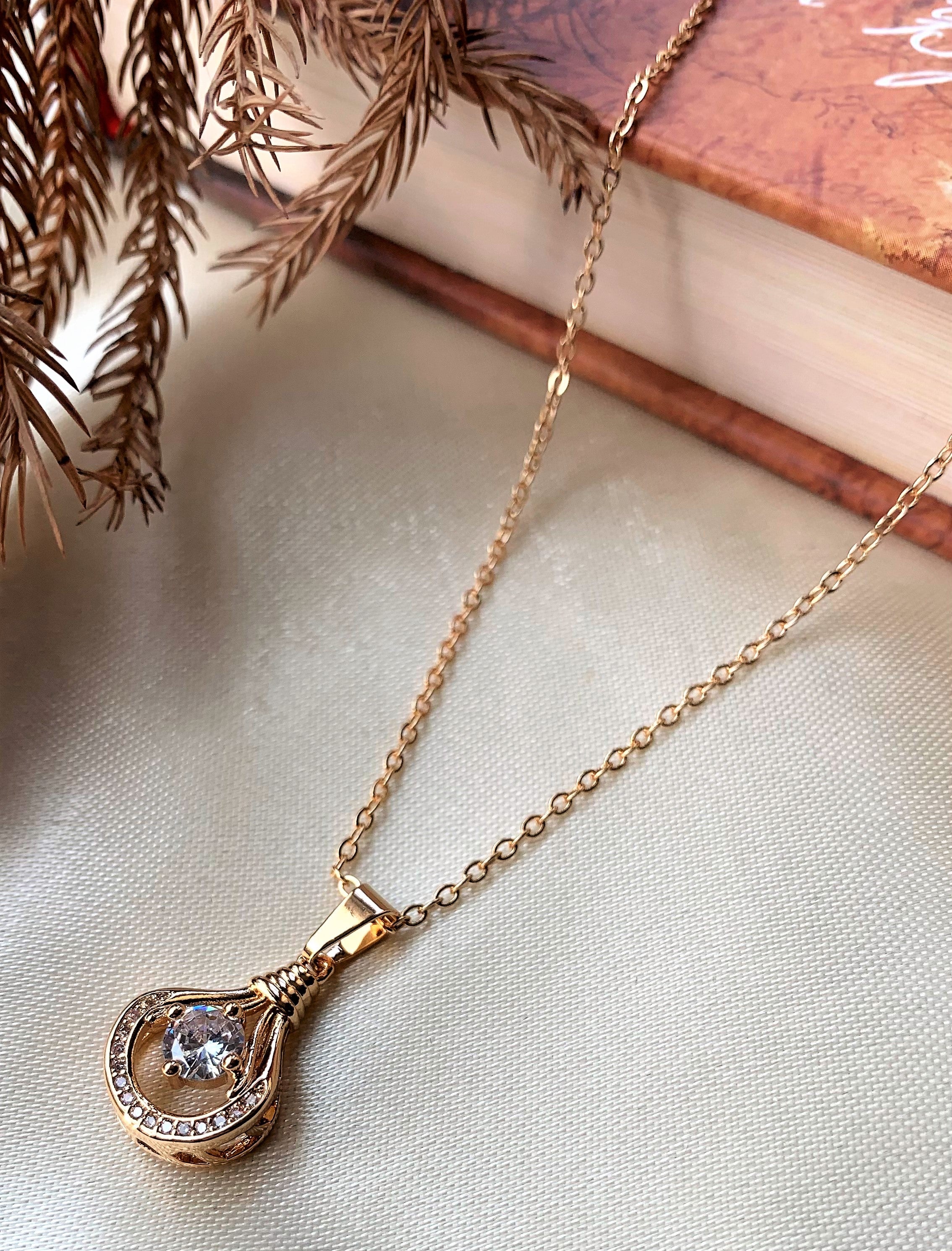 Gold Plated American Diamond Solitaire Pendant