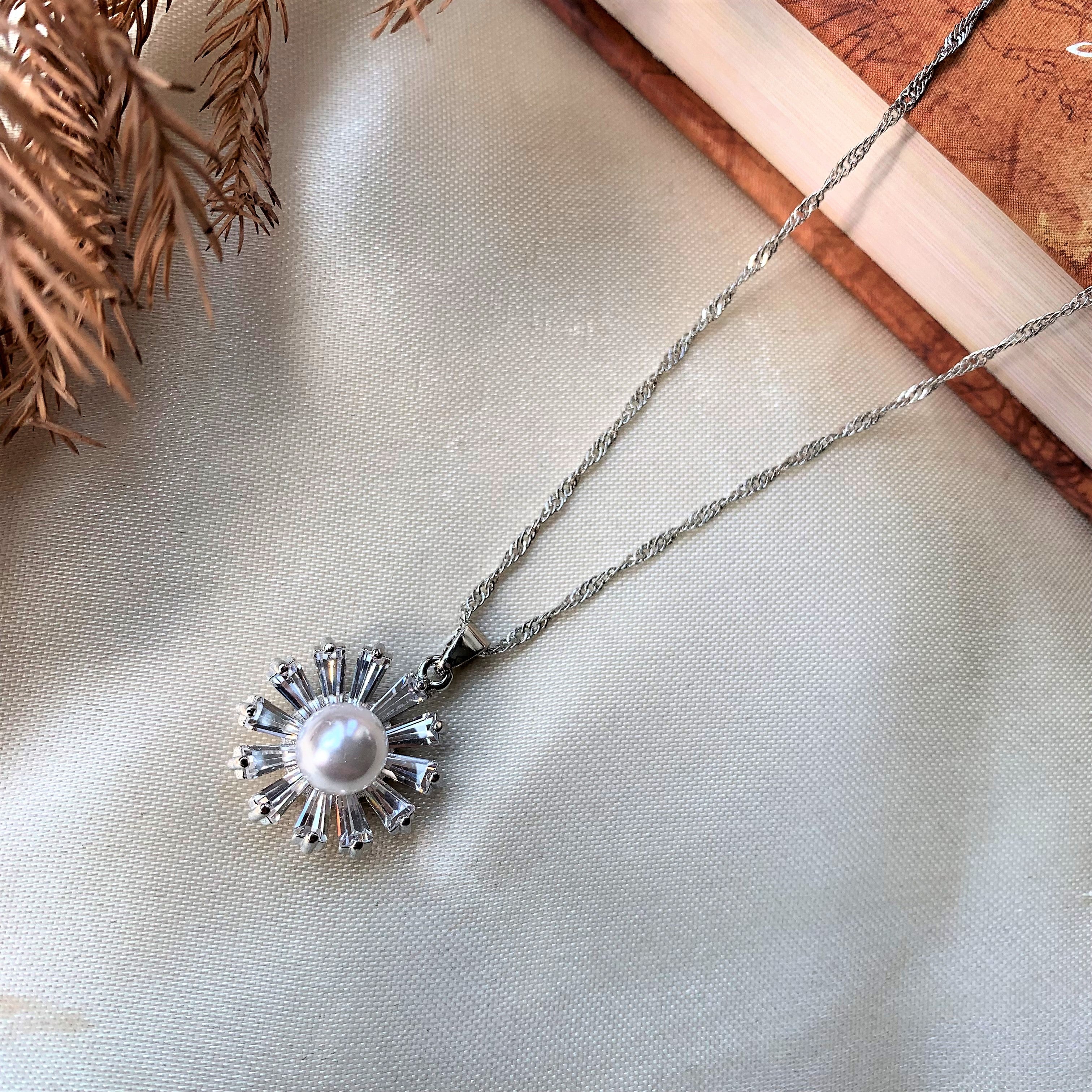 Silver Plated American Diamond Pearl Pendant