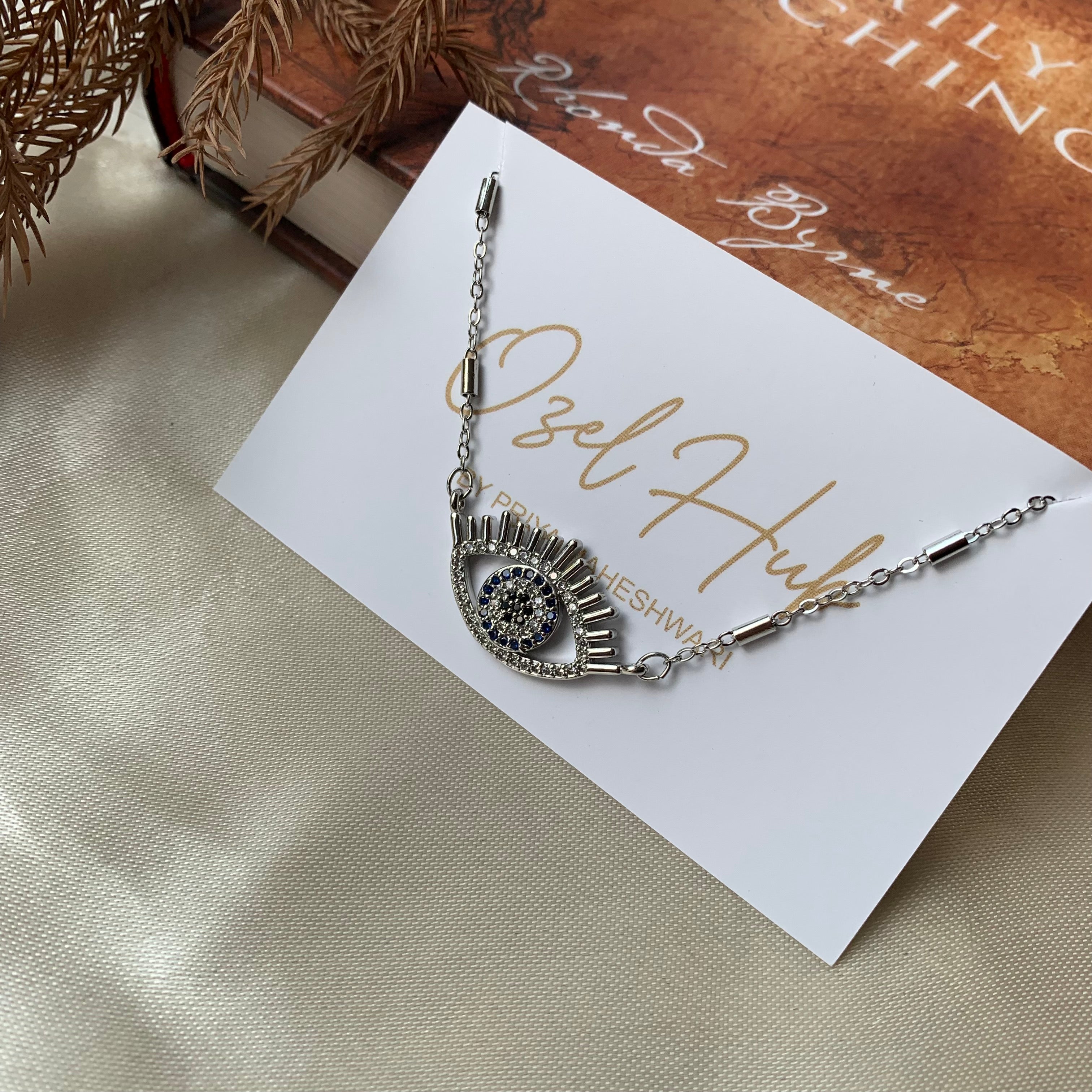 Silver Plated American Diamond Evil Eye Pendant