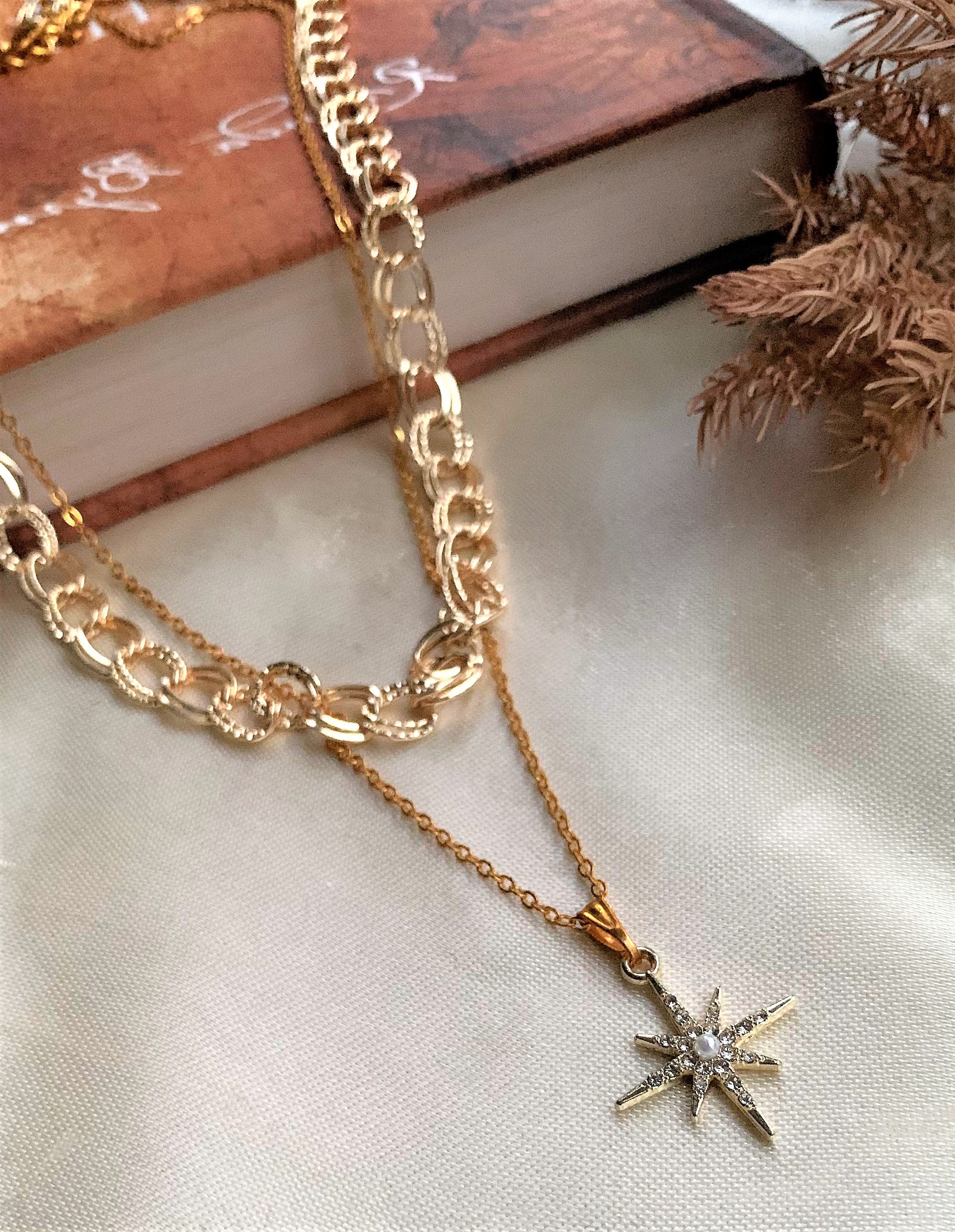 Gold Plated Multi Design Chain with Star Pendant