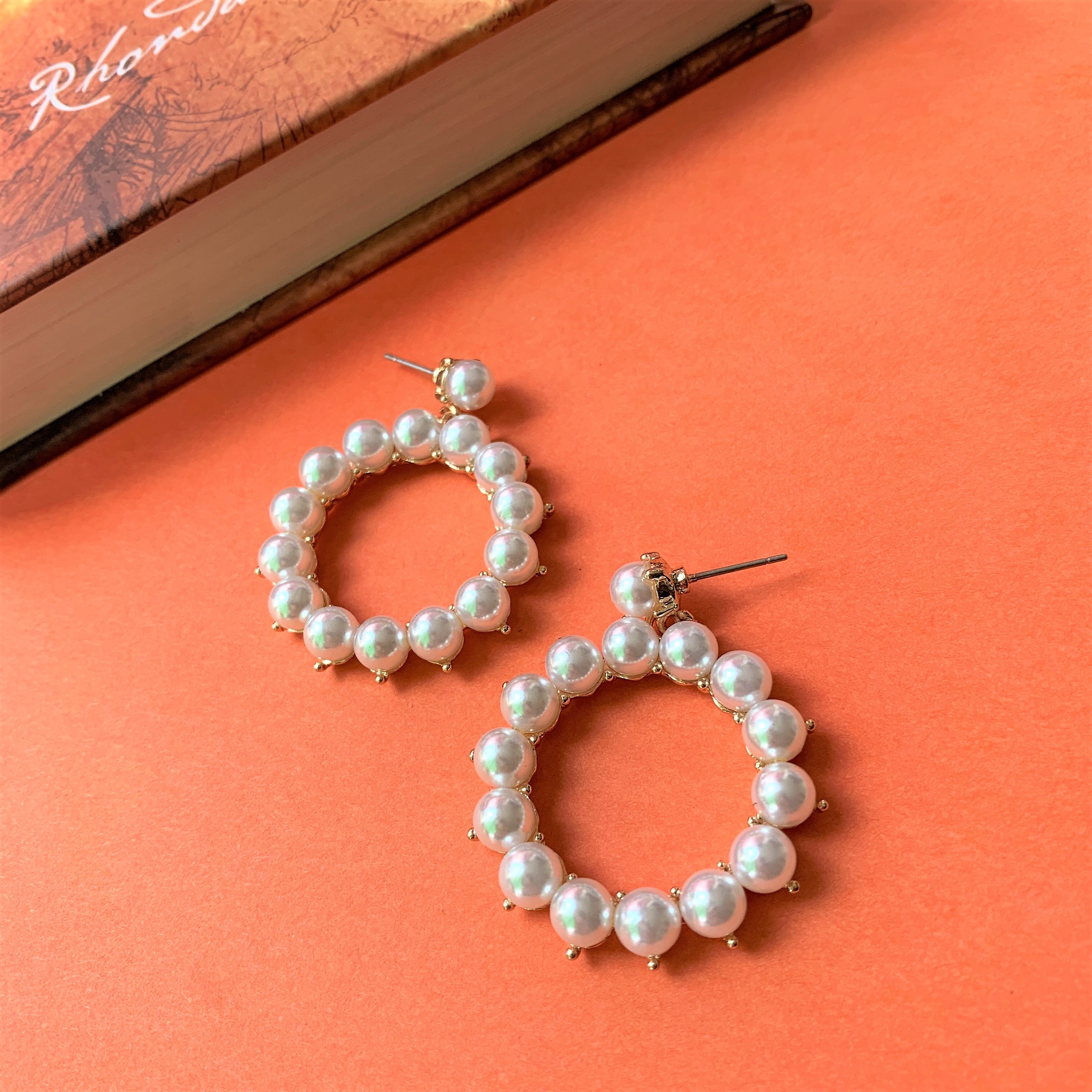 Gold Plated Pearl Round Dangler Earring