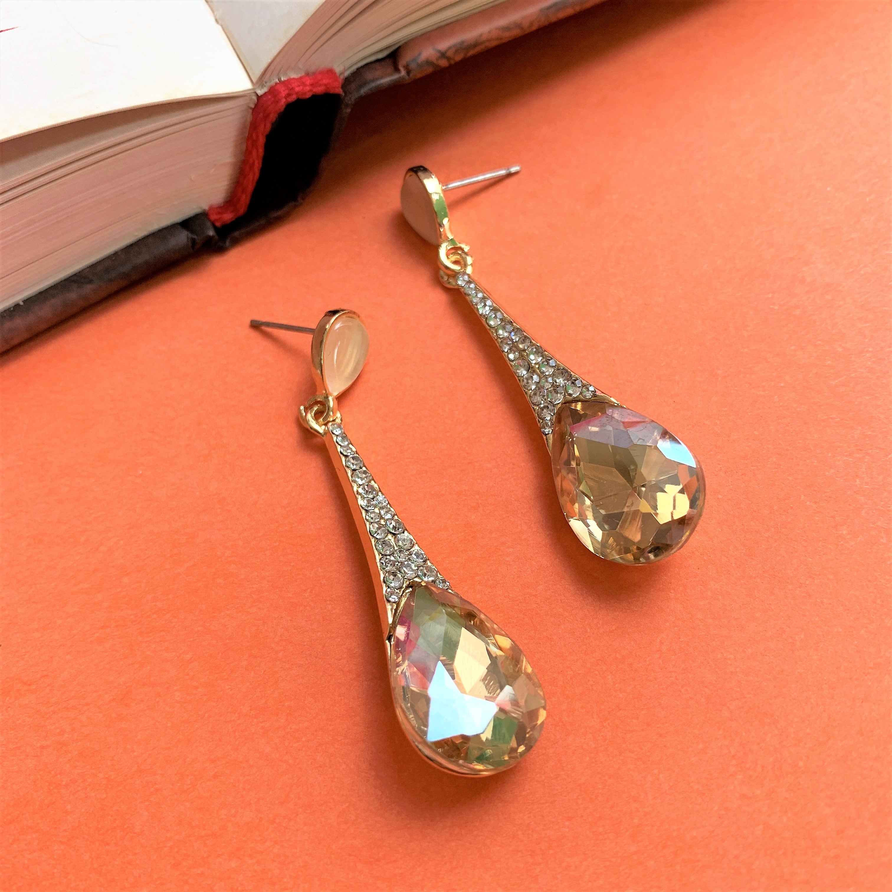 Pear Cut Citerine Stone Dangling Earring with American Diamonds