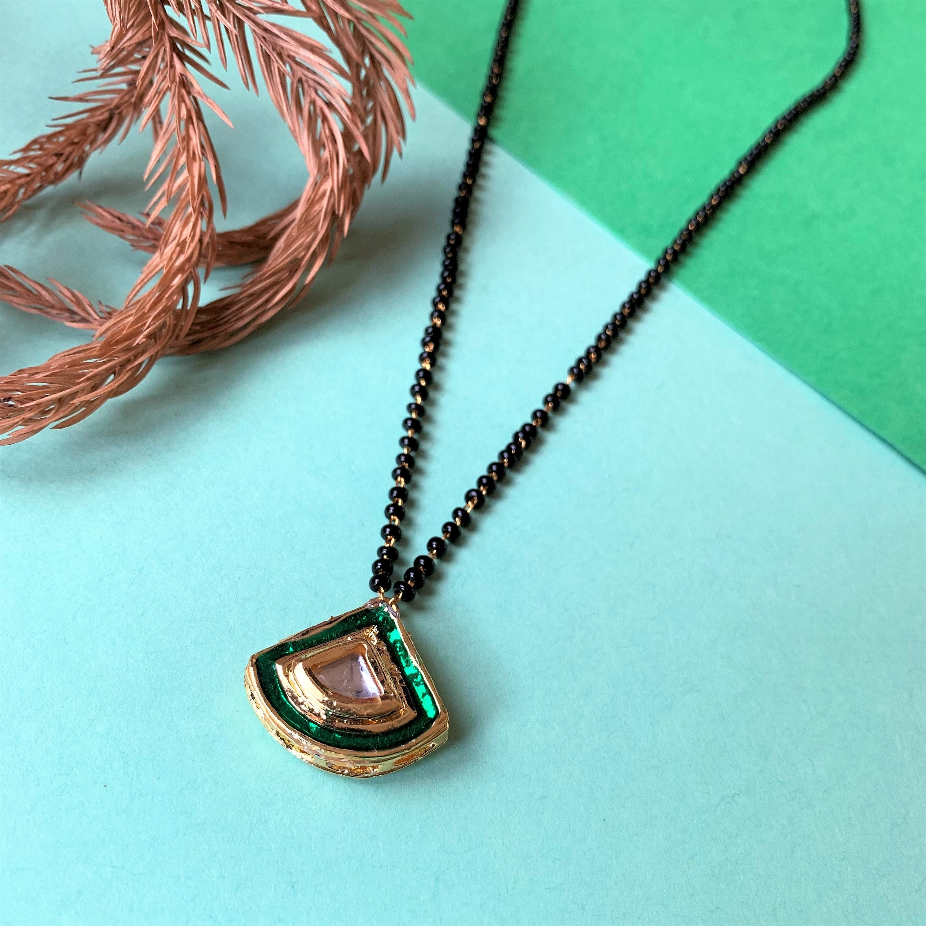 GREEN ENAMEL WITH KUNDAN MANGALSUTRA NECKLACE