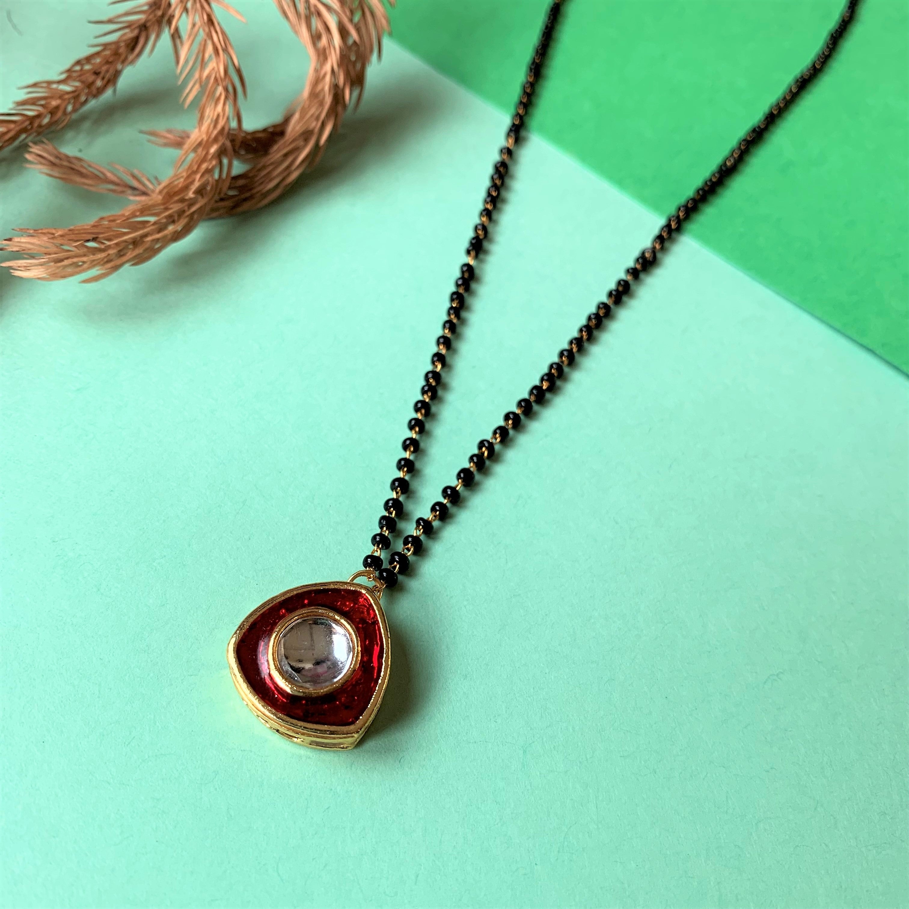 RED ENAMEL WITH KUNDAN MANGALSUTRA NECKLACE