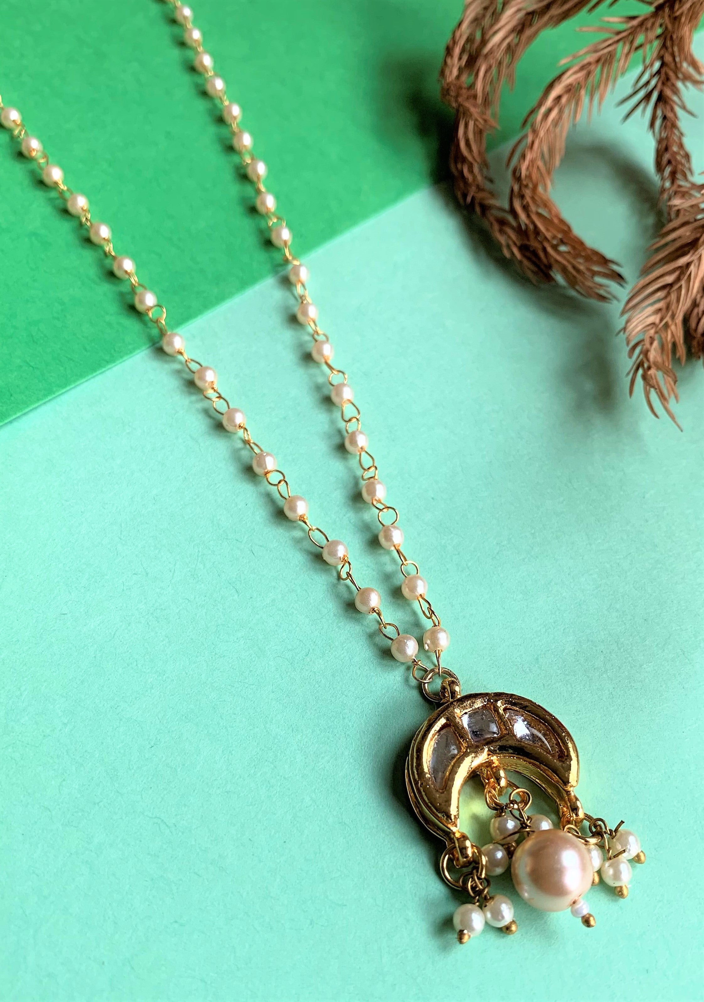 Half Moon Kundan Element with Pearl String Necklace