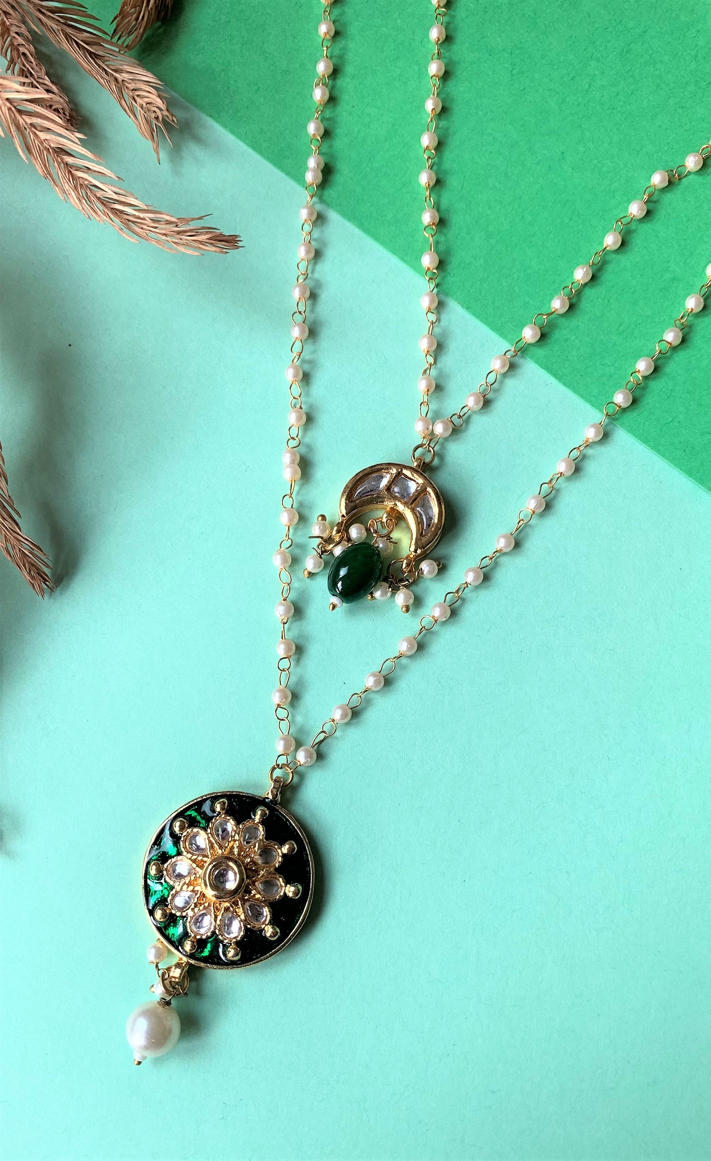 Kundan Pendant with Double layered Pearl String