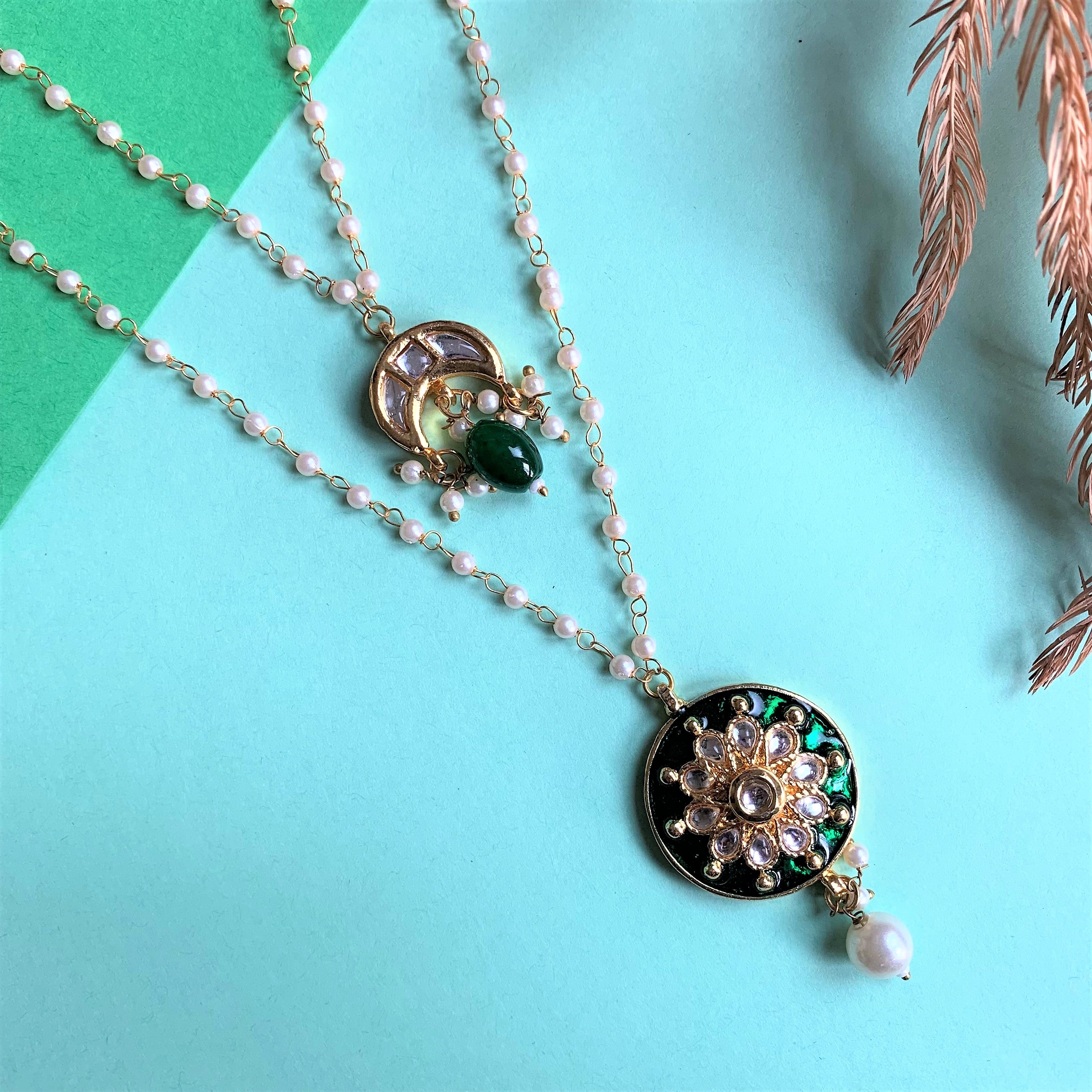 Kundan Pendant with Double layered Pearl String