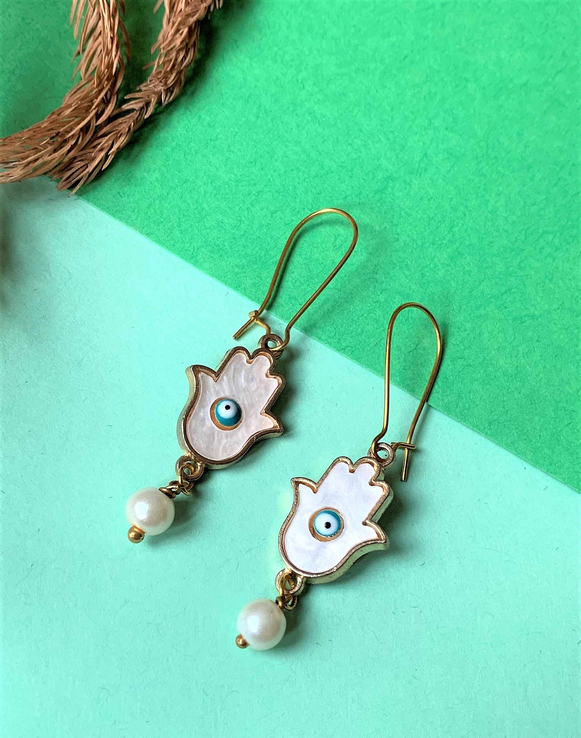 Hamsa Hand with Evil Eye Hook Earring