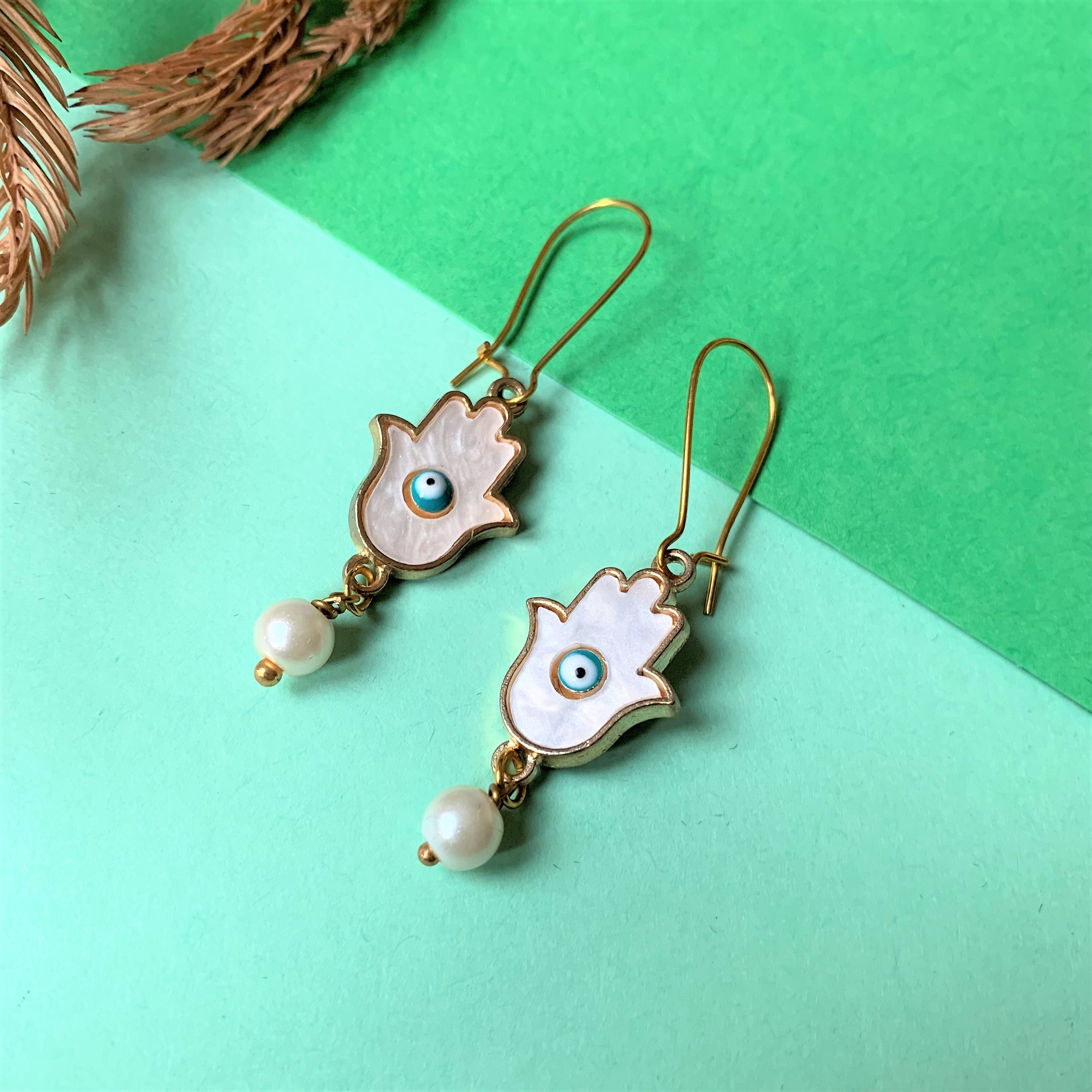 Hamsa Hand with Evil Eye Hook Earring