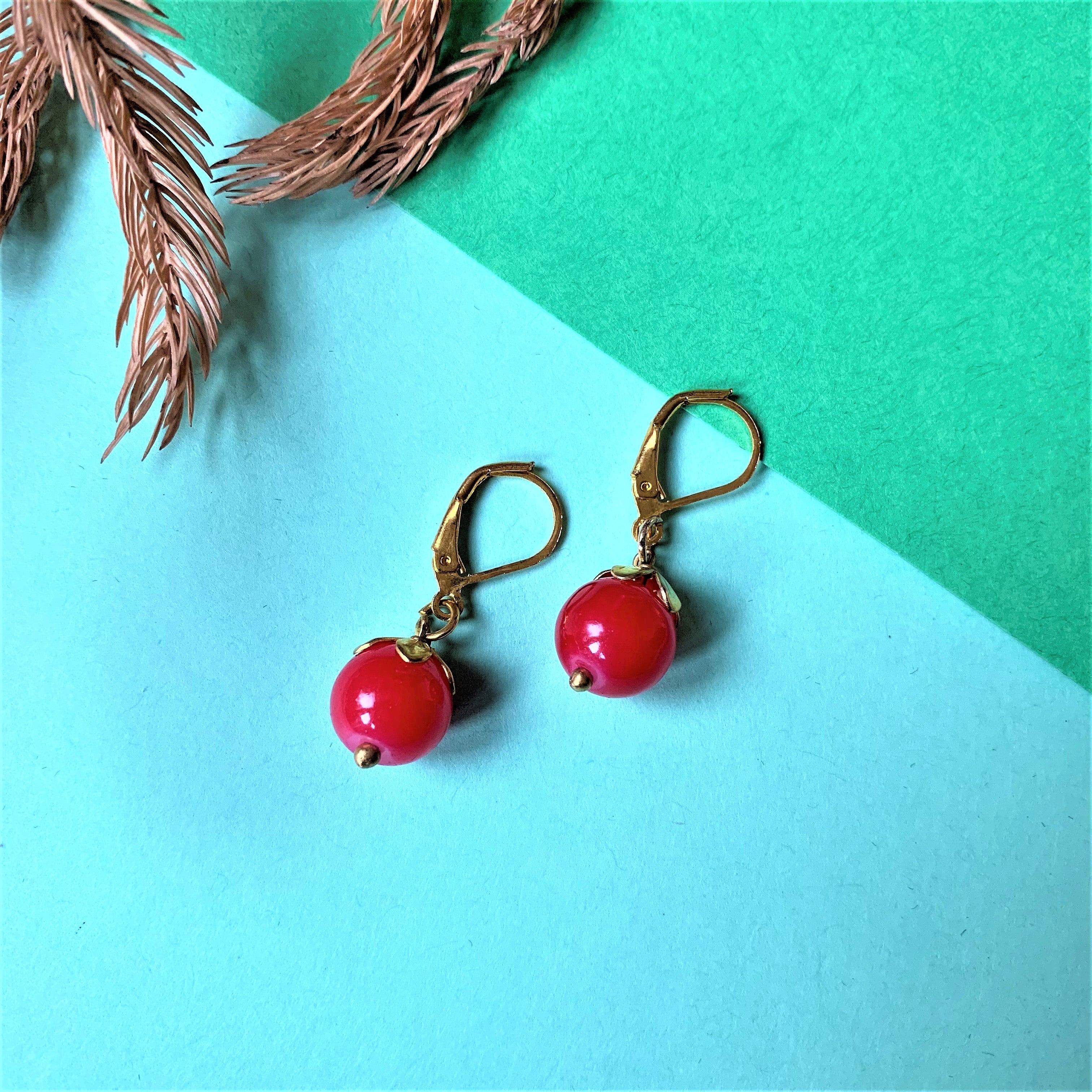 Red Drops Earring with Ear Clicks