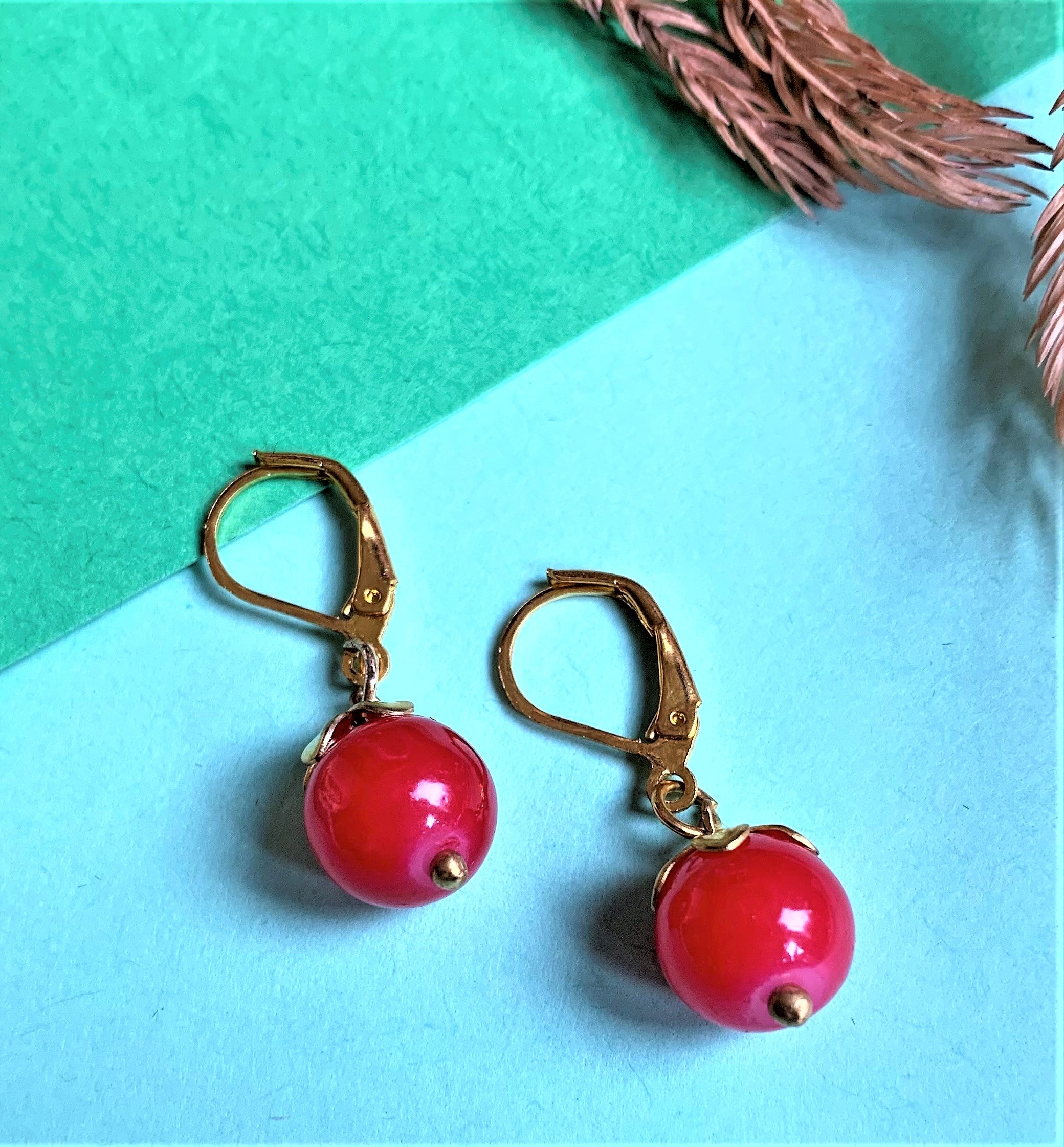 Red Drops Earring with Ear Clicks