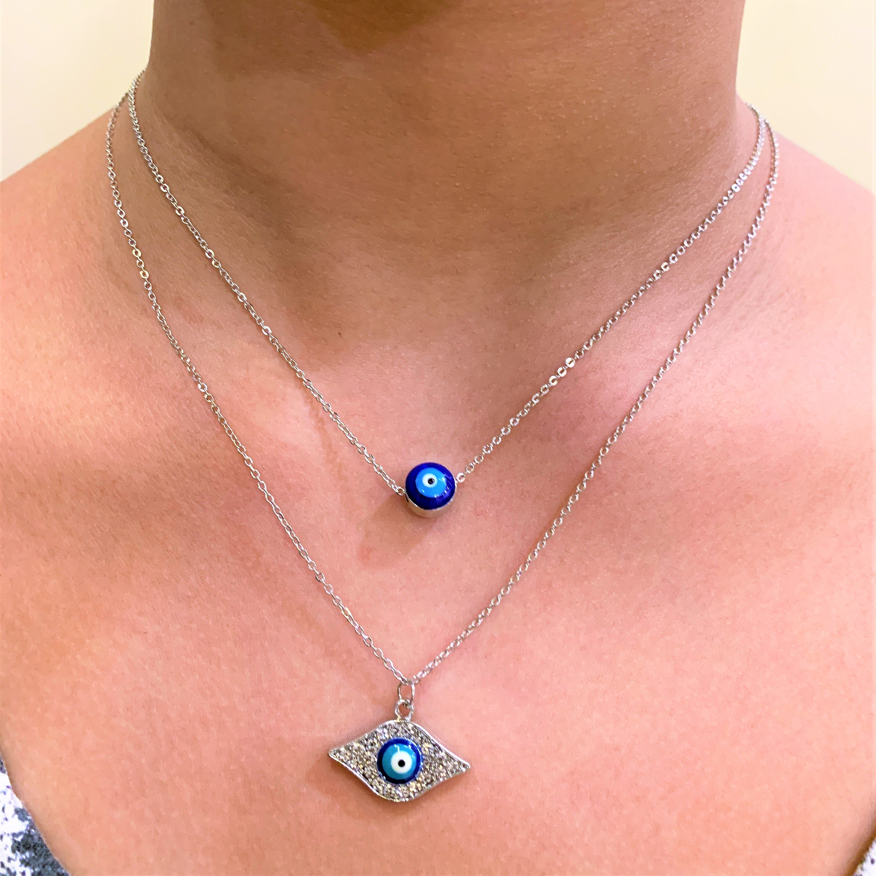 Silver Plated American Diamond Evil Eye Pendent