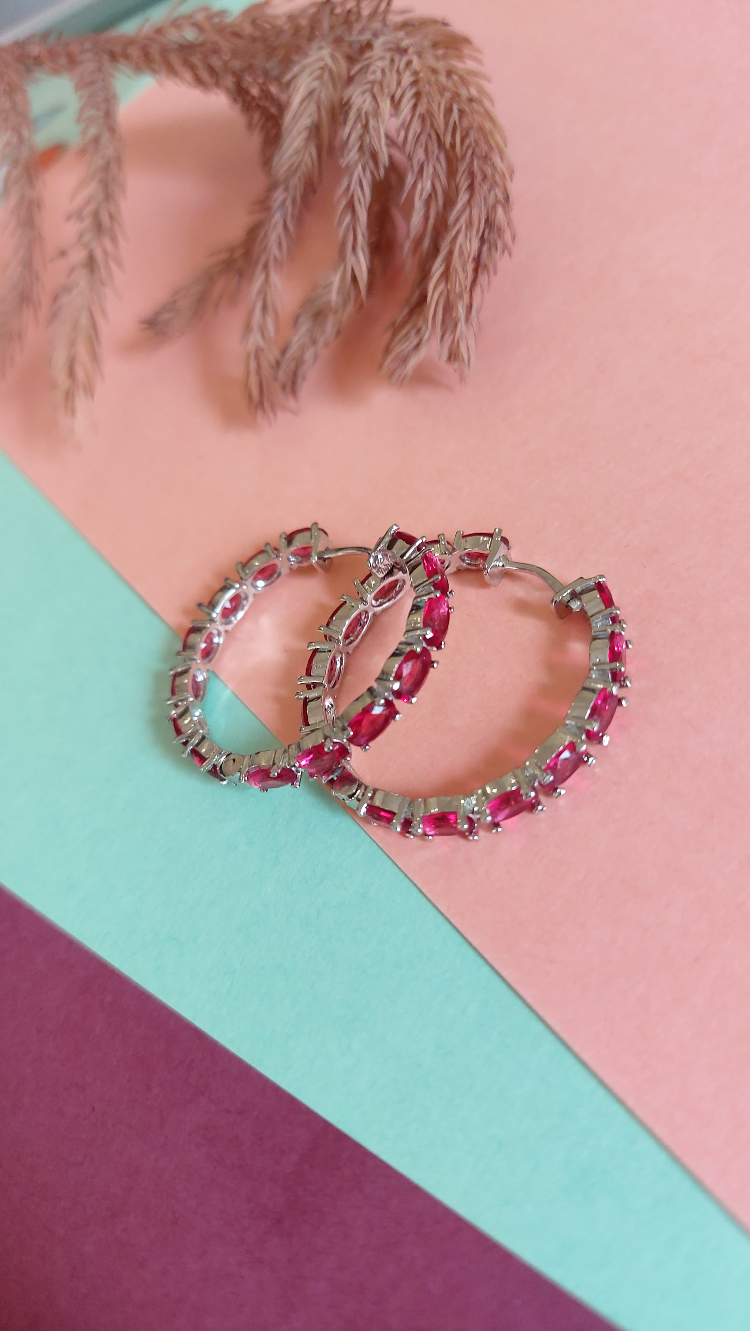 RUBY RED HOOP EARRINGS