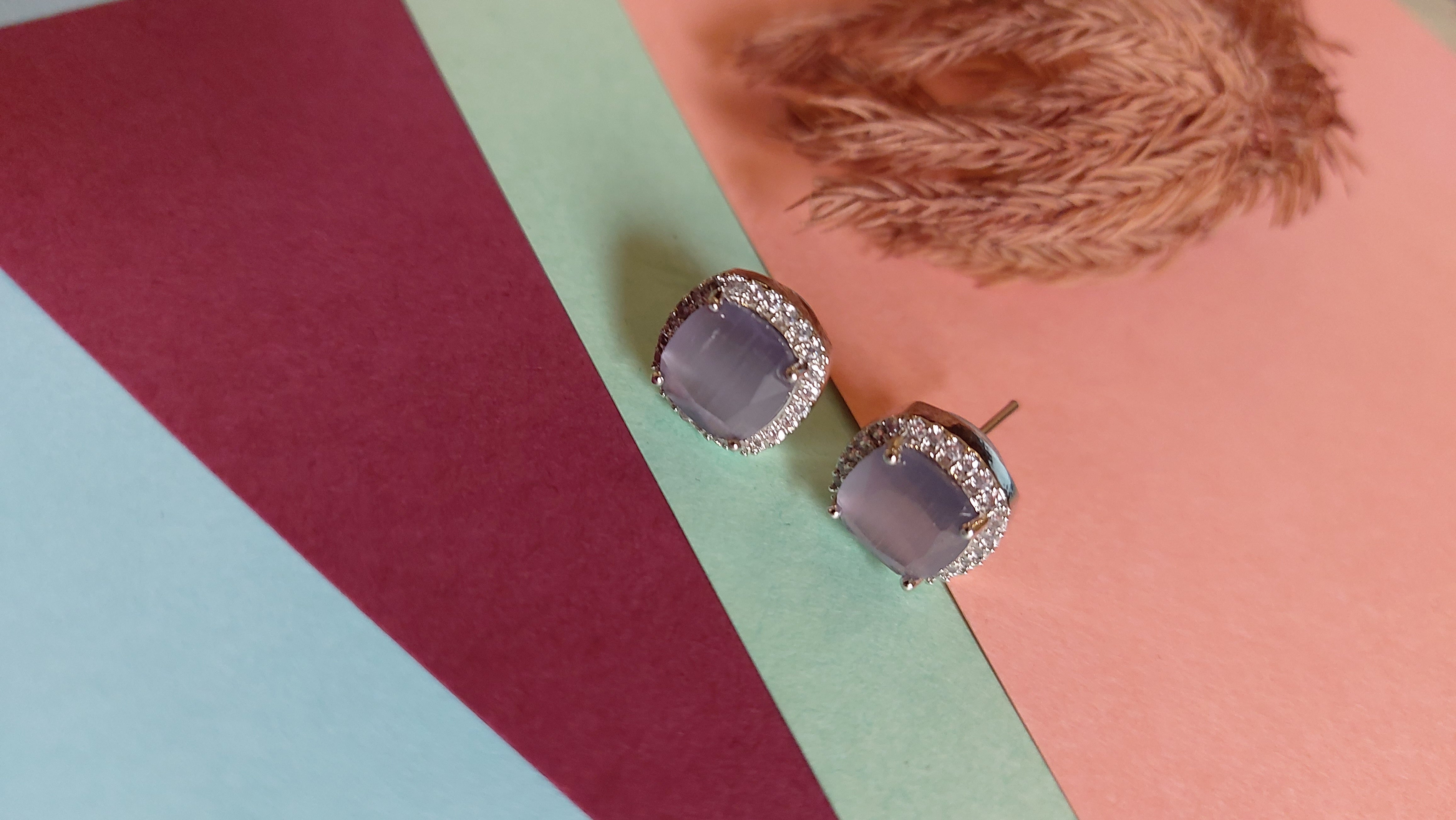 GREY ONYX WITH AMERICAN DIAMOND EAR STUDS